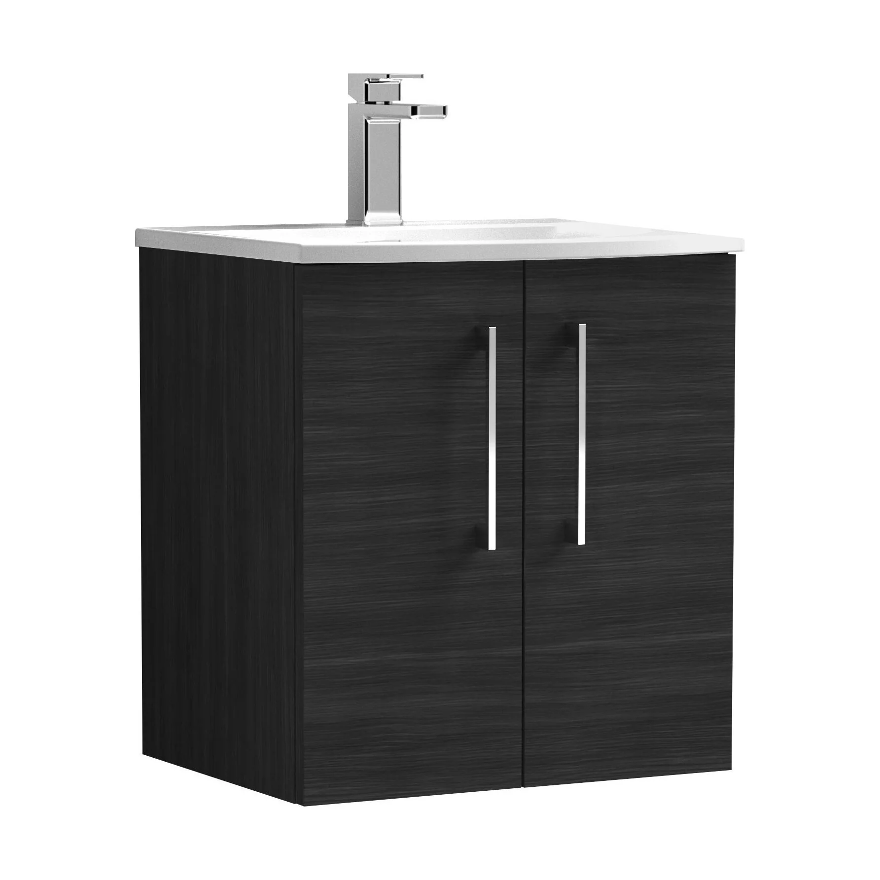 Balterley Modern Bathroom 2 Soft Close Door Wall Hung Vanity & Curved Basin, Charcoal Black, 500mm