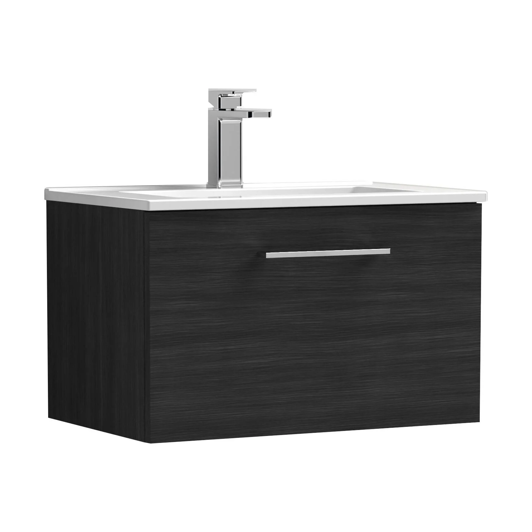 Balterley  Contemporary Bathroom 1 Soft Close Drawer & Minimalist Wall Hung Vanity Unit Basin, Charcoal Black, 600mm