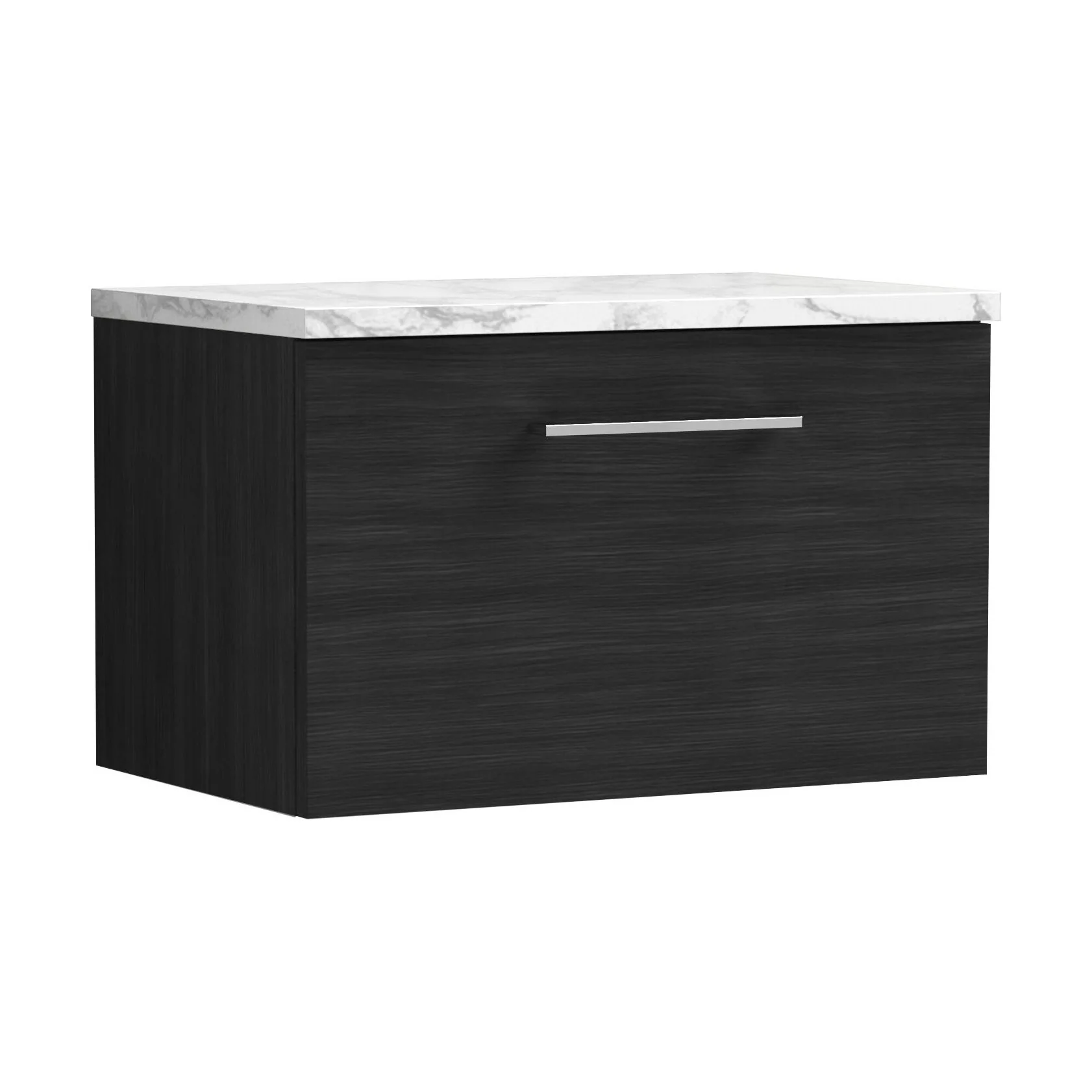 Balterley Level 600mm Wall Hung 1 Drawer Vanity Unit with Laminate Worktop for Modern Bathroom Storage - Charcoal Black
