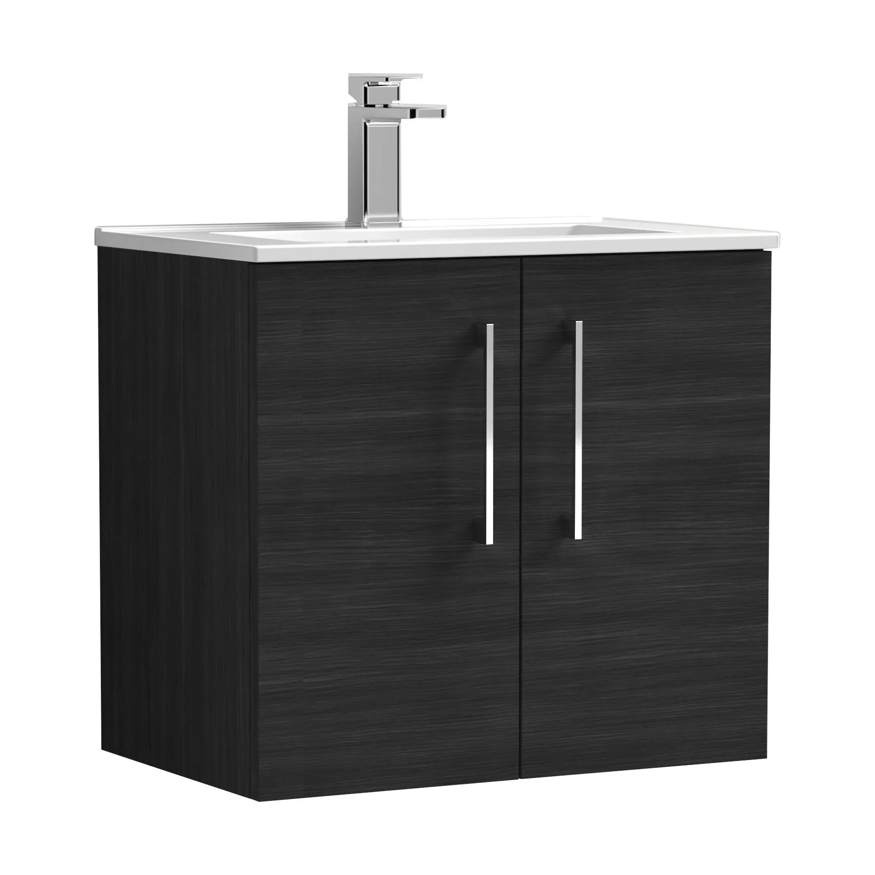 Balterley Contemporary Bathroom 2 Soft Close Door & Minimalist Wall Hung Vanity Unit Basin, Charcoal Black, 600mm