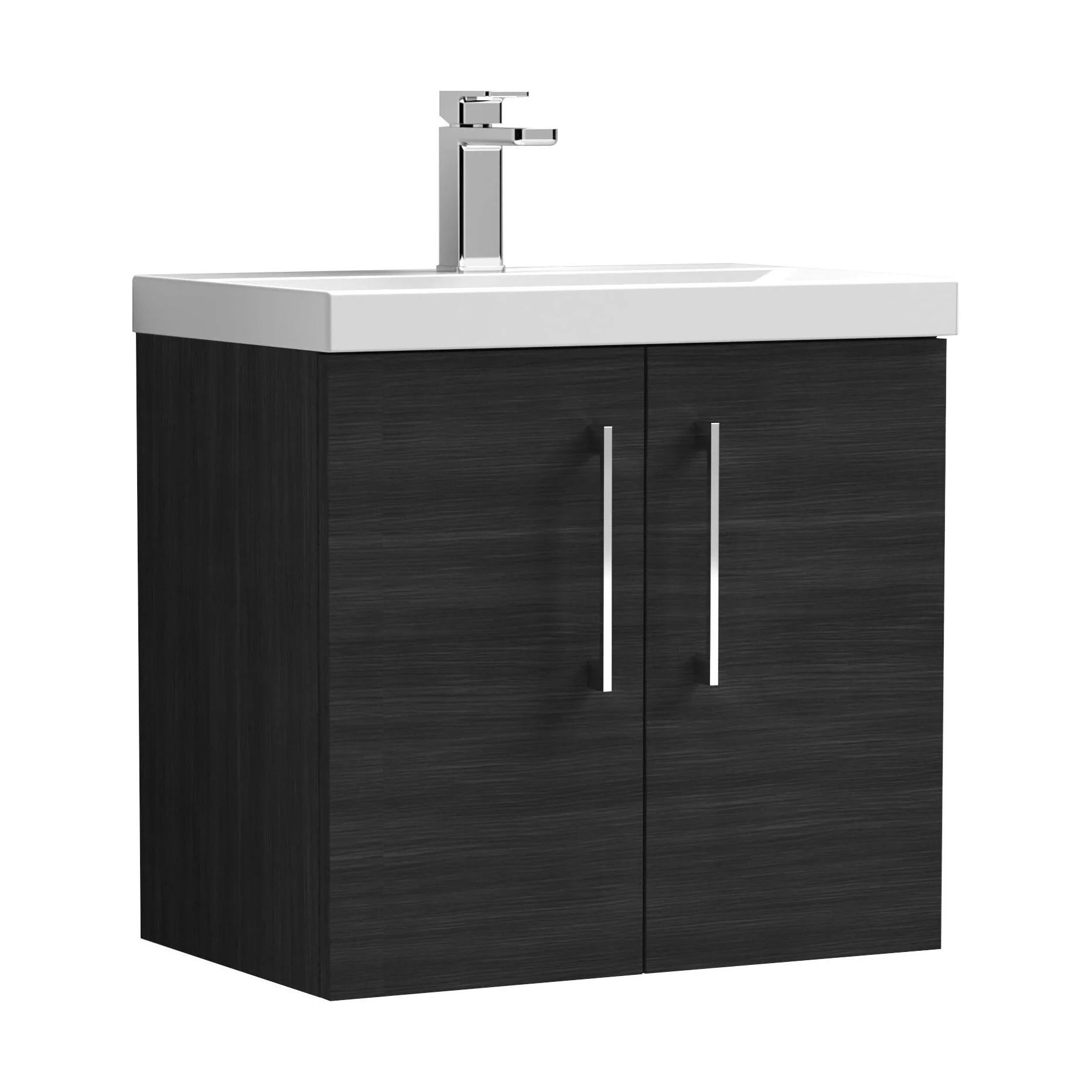 Balterley  Modern Bathroom 2 Soft Close Door Wall Hung Vanity Unit & Thin-Edge Basin, Charcoal Black, 600mm