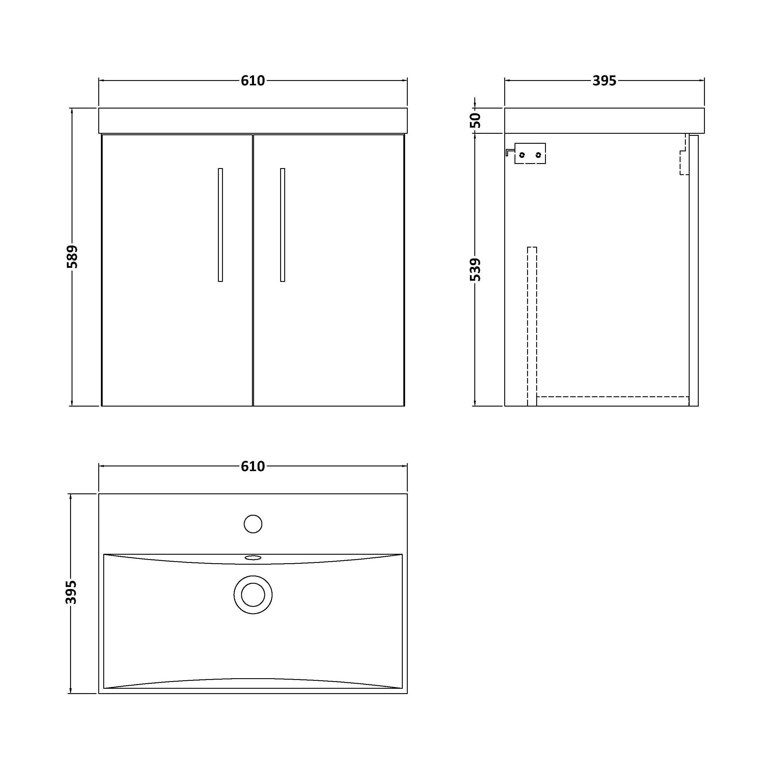 Balterley  Modern Bathroom 2 Soft Close Door Wall Hung Vanity Unit & Thin-Edge Basin, Charcoal Black, 600mm - Image 2
