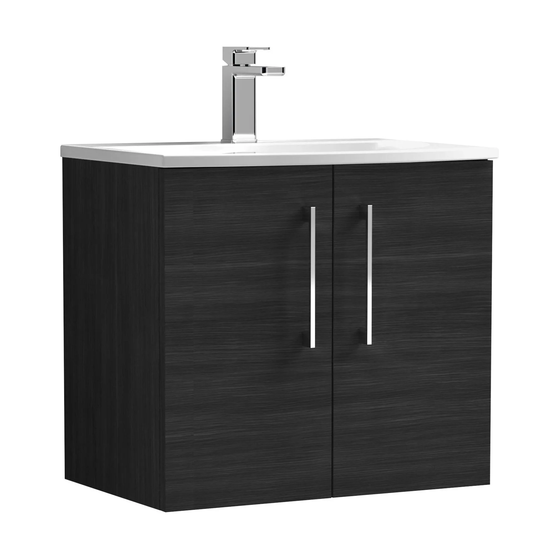Balterley  Modern Bathroom 2 Soft Close Door Wall Hung Vanity & Curved Basin, Charcoal Black, 600mm