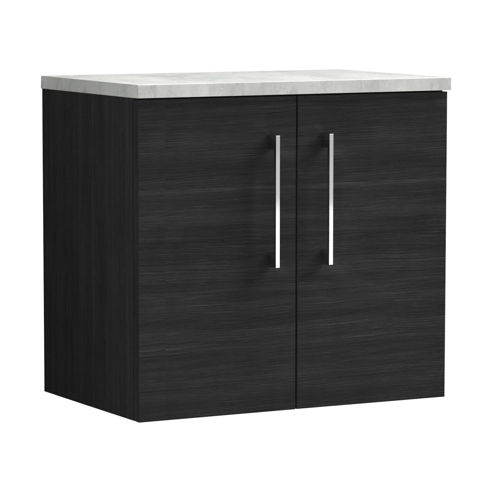 Balterley Level 600mm Wall Hung 2 Door Vanity Unit with Laminate Worktop for Modern Bathroom Storage - Charcoal Black