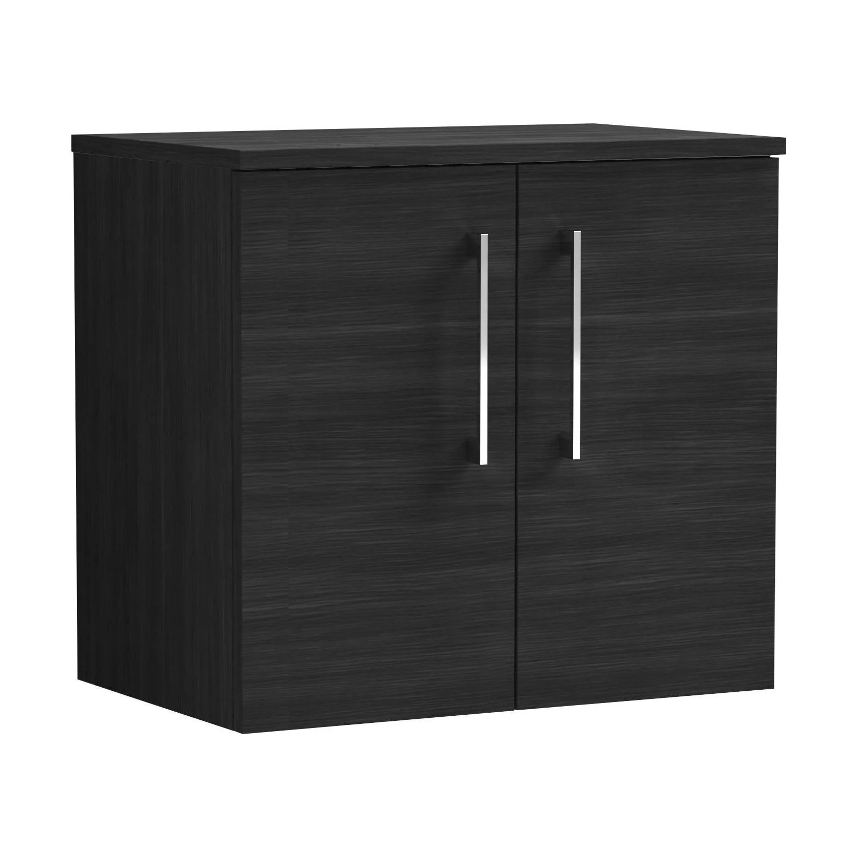 Balterley Level Modern Bathroom 600mm Wall Hung 2-Door Vanity Unit with Worktop, Soft Close Doors, Charcoal Black