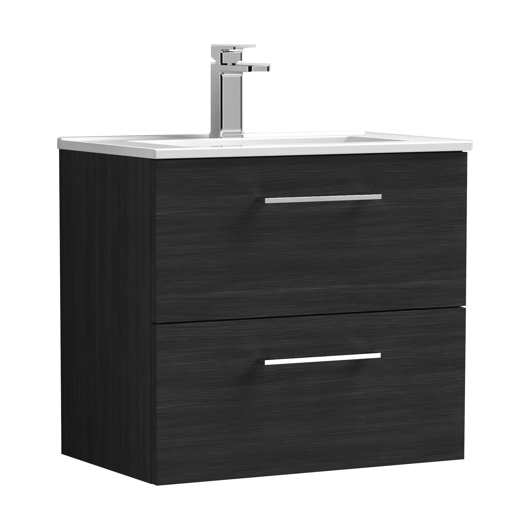 Balterley  Contemporary Bathroom 2 Soft Close Drawer & Minimalist Wall Hung Vanity Unit Basin, Charcoal Black, 600mm