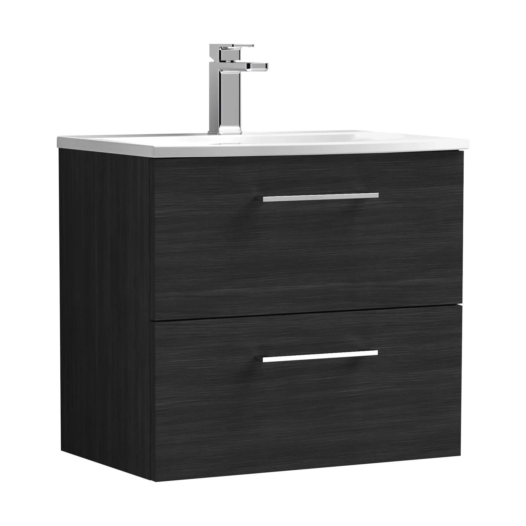 Balterley  Modern Bathroom 2 Soft Close Drawer Wall Hung Vanity & Curved Basin, Charcoal Black, 600mm