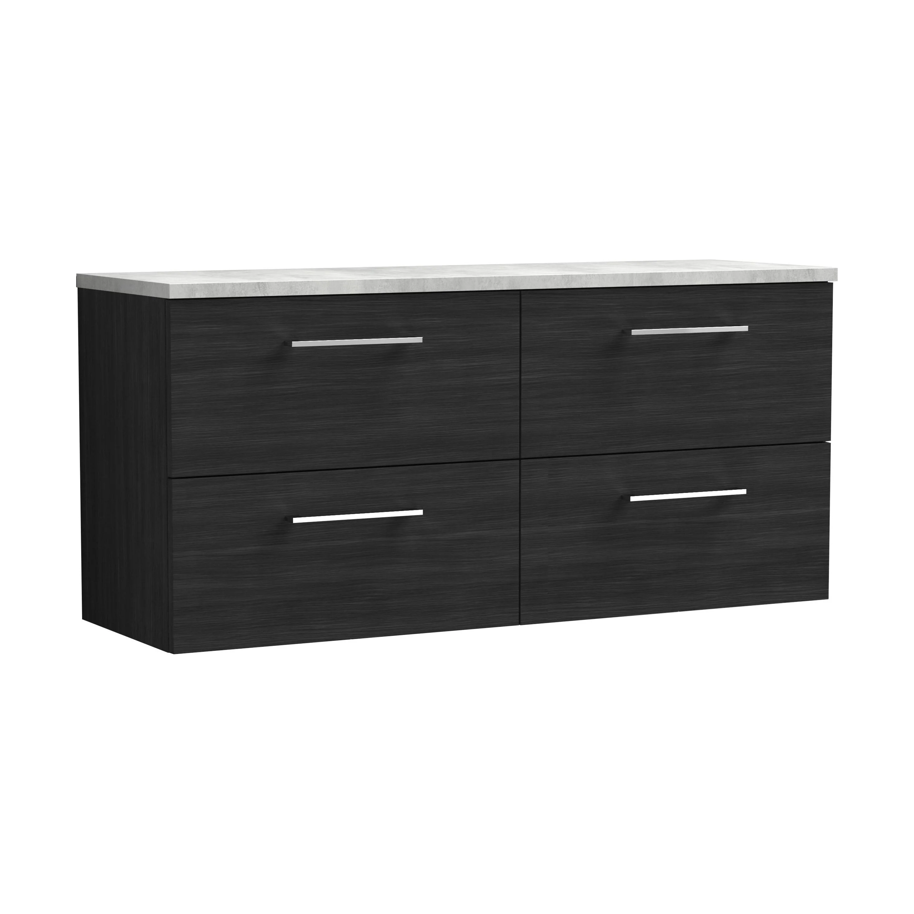 Balterley Level 1200mm Wall Hung 4 Drawer Vanity Unit with Laminate Worktop for Modern Bathroom Storage - Charcoal Black