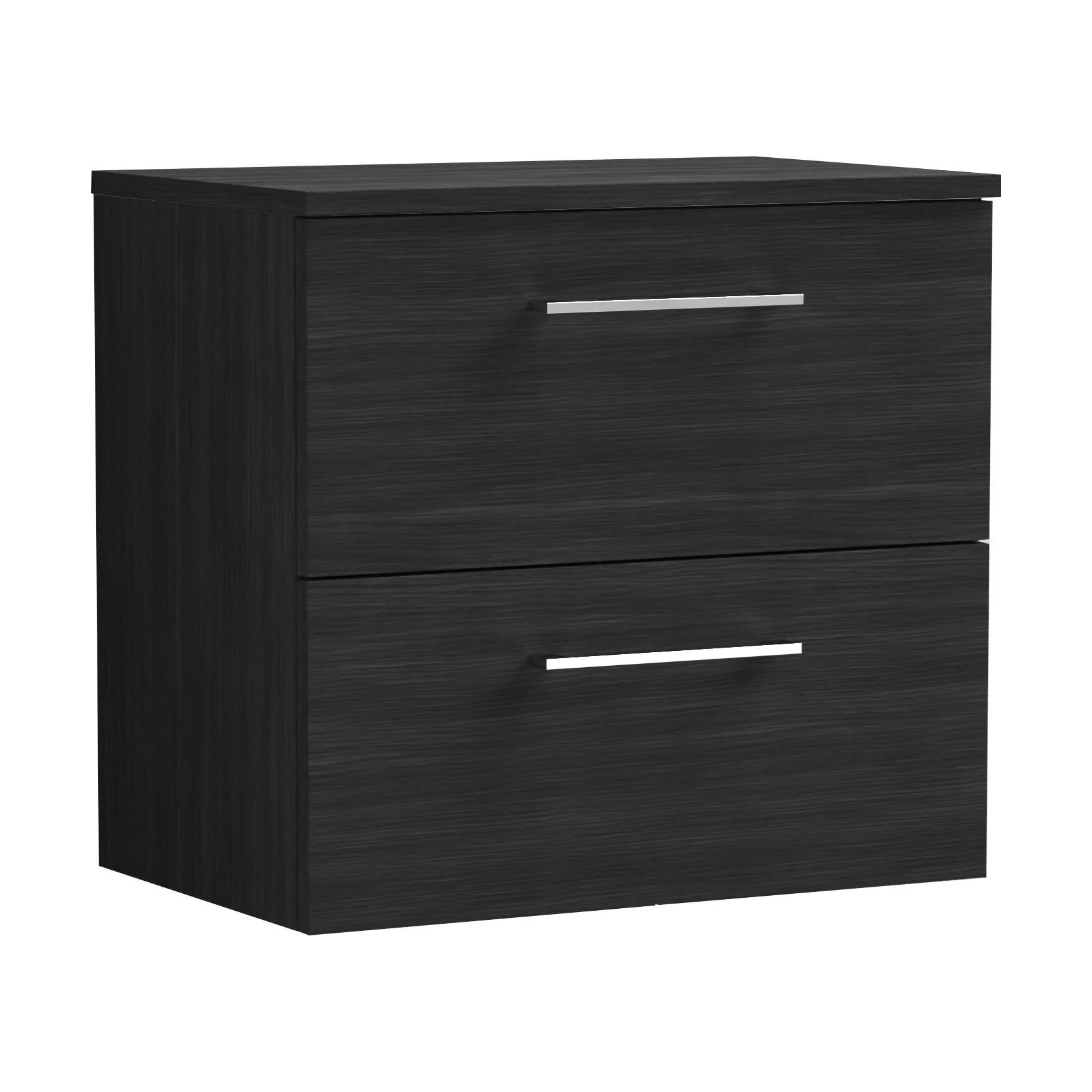 Balterley Level Modern Bathroom 2 Soft Close Drawer Wall Hung Vanity Unit with Worktop, Charcoal Black, 600 mm