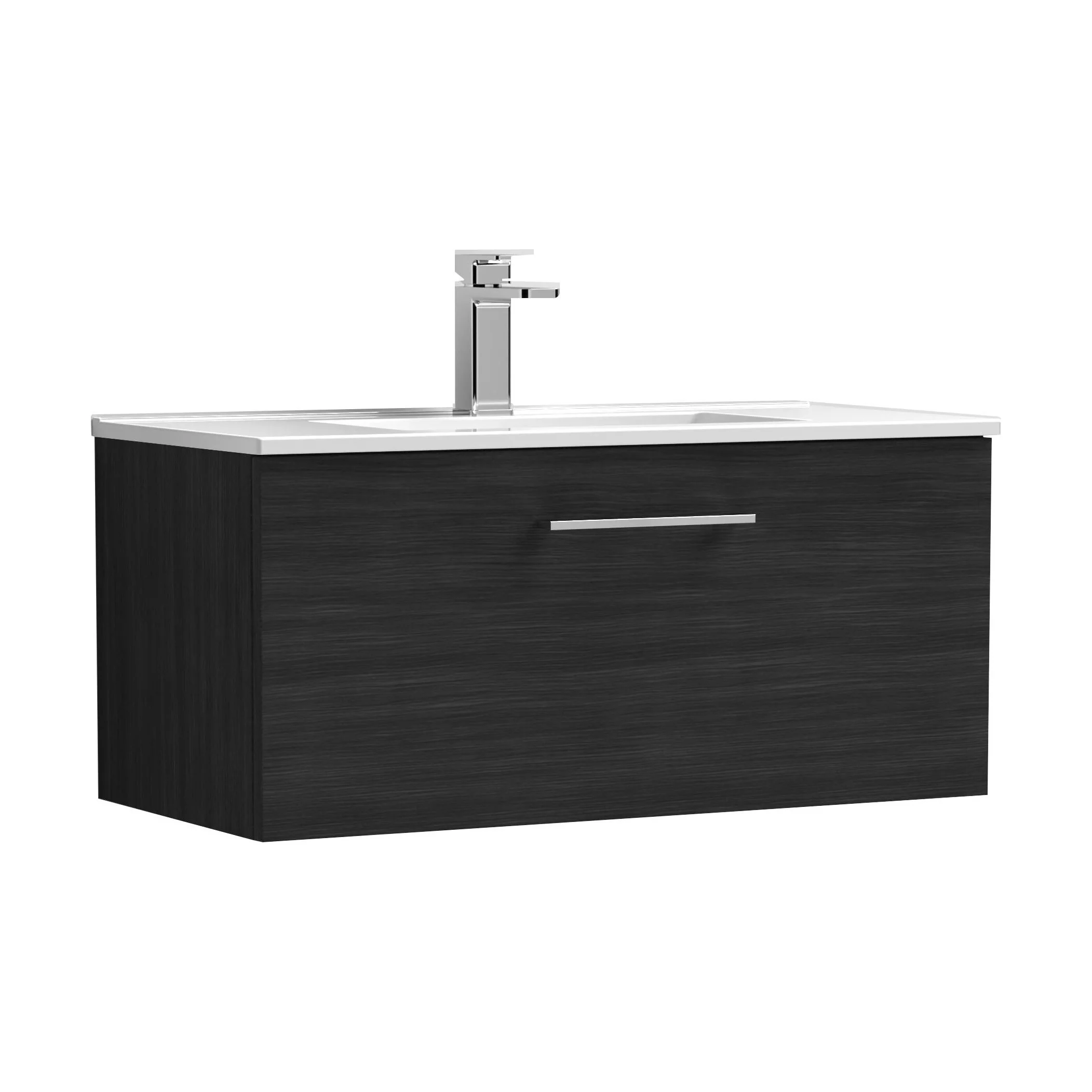 Balterley  Contemporary Bathroom 1 Soft Close Drawer & Minimalist Wall Hung Vanity Unit Basin, Charcoal Black, 800mm
