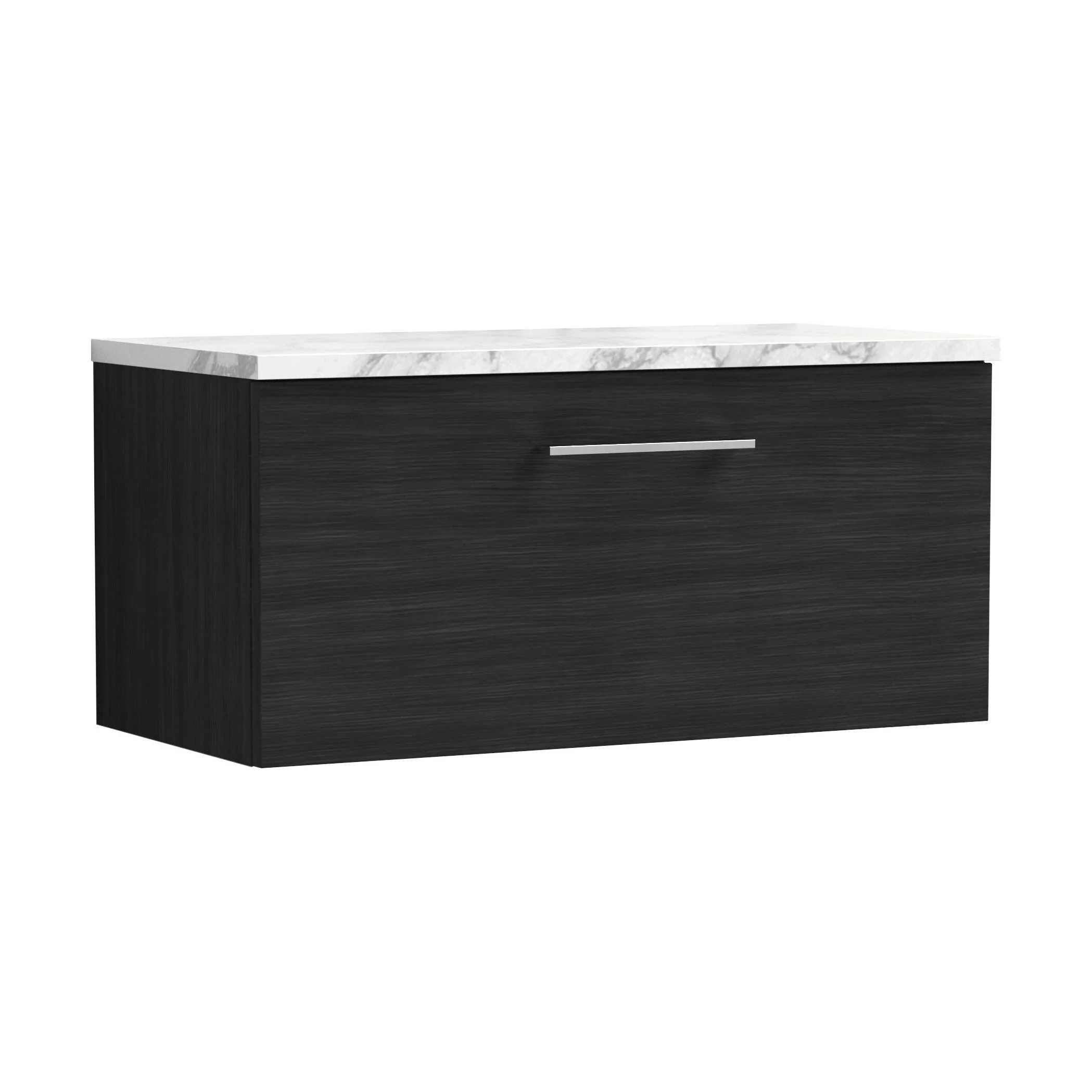 Balterley Level 800mm Wall Hung Single Drawer Vanity Unit & Laminate Worktop for Modern Bathroom Storage - Charcoal Black