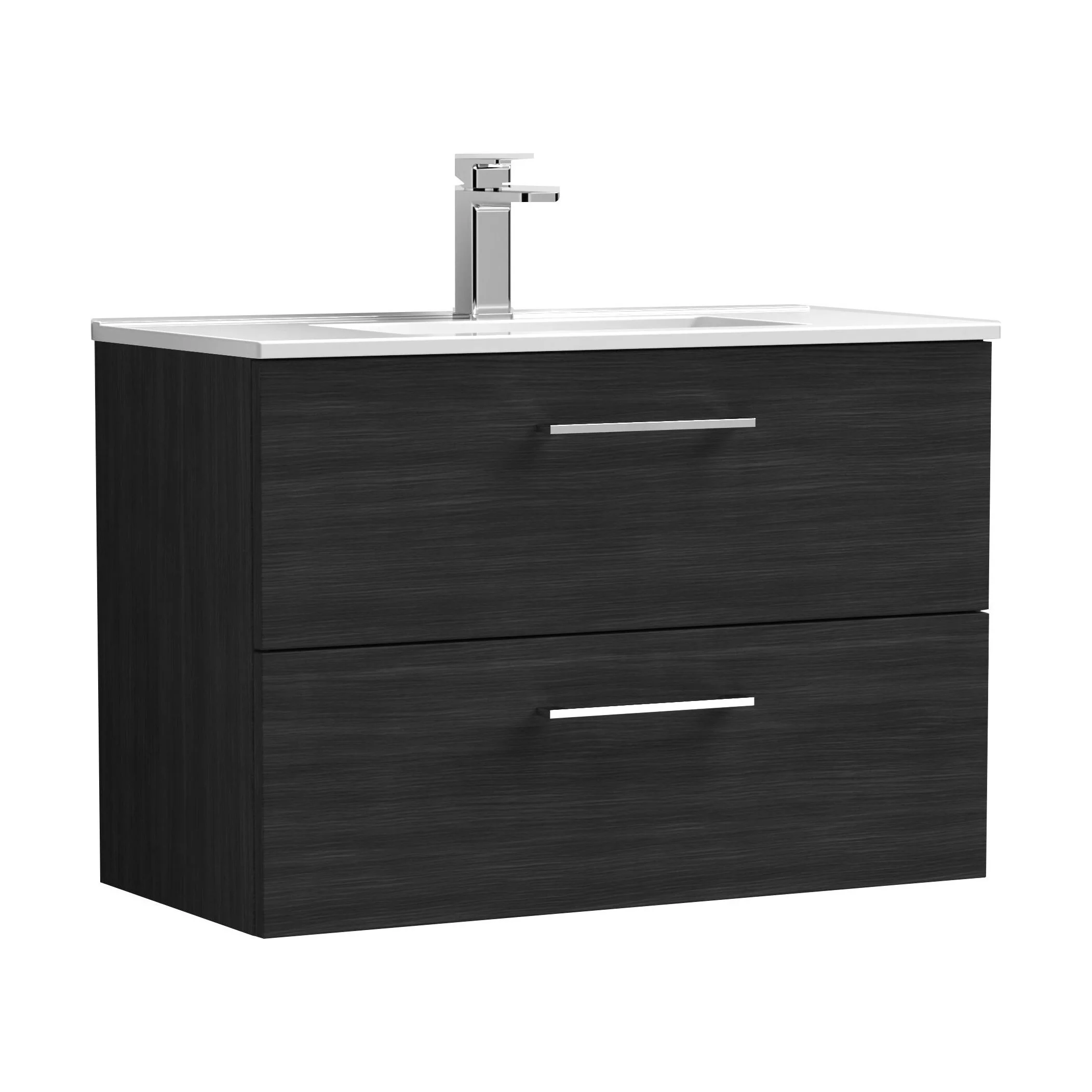 Balterley  Contemporary Bathroom 2 Soft Close Drawer & Minimalist Wall Hung Vanity Unit Basin, Charcoal Black, 800mm