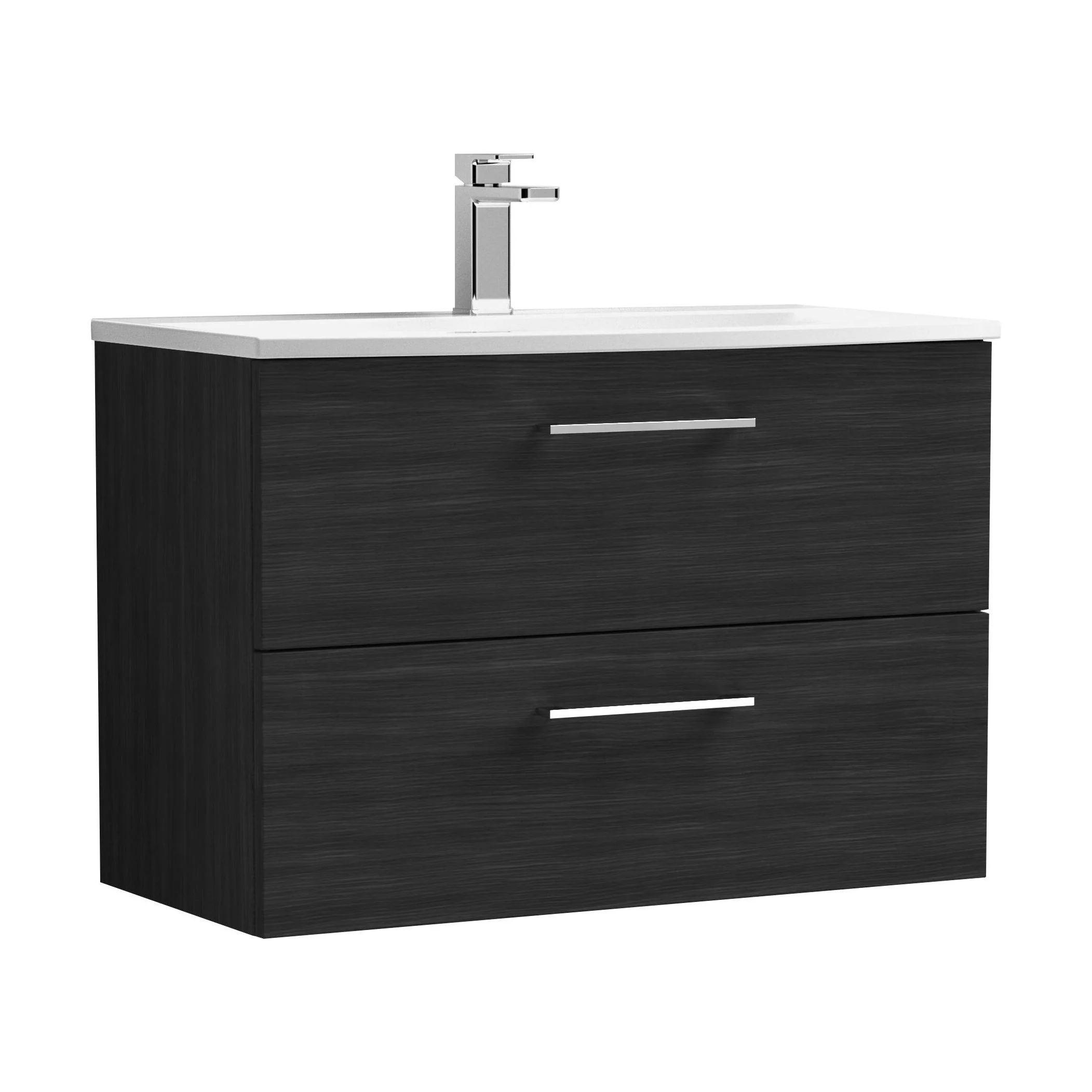 Balterley  Modern Bathroom 2 Soft Close Drawer Wall Hung Vanity & Curved Basin, Charcoal Black, 800mm
