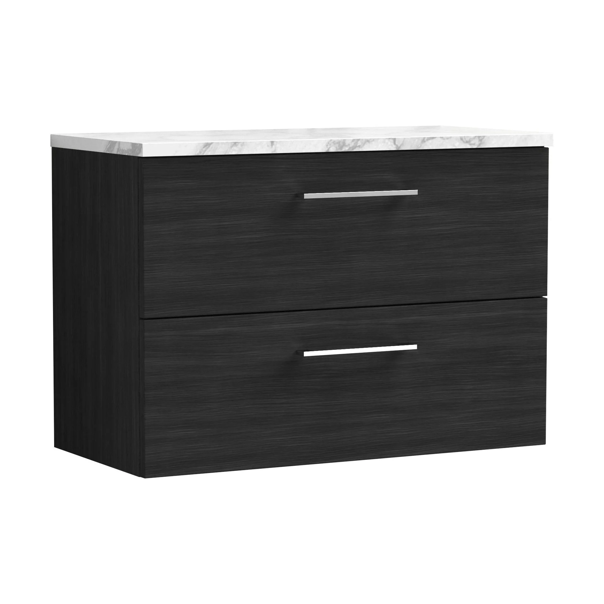 Balterley Level 800mm Wall Hung 2 Drawer Vanity Unit & Laminate Worktop for Modern Bathroom Storage - Charcoal Black
