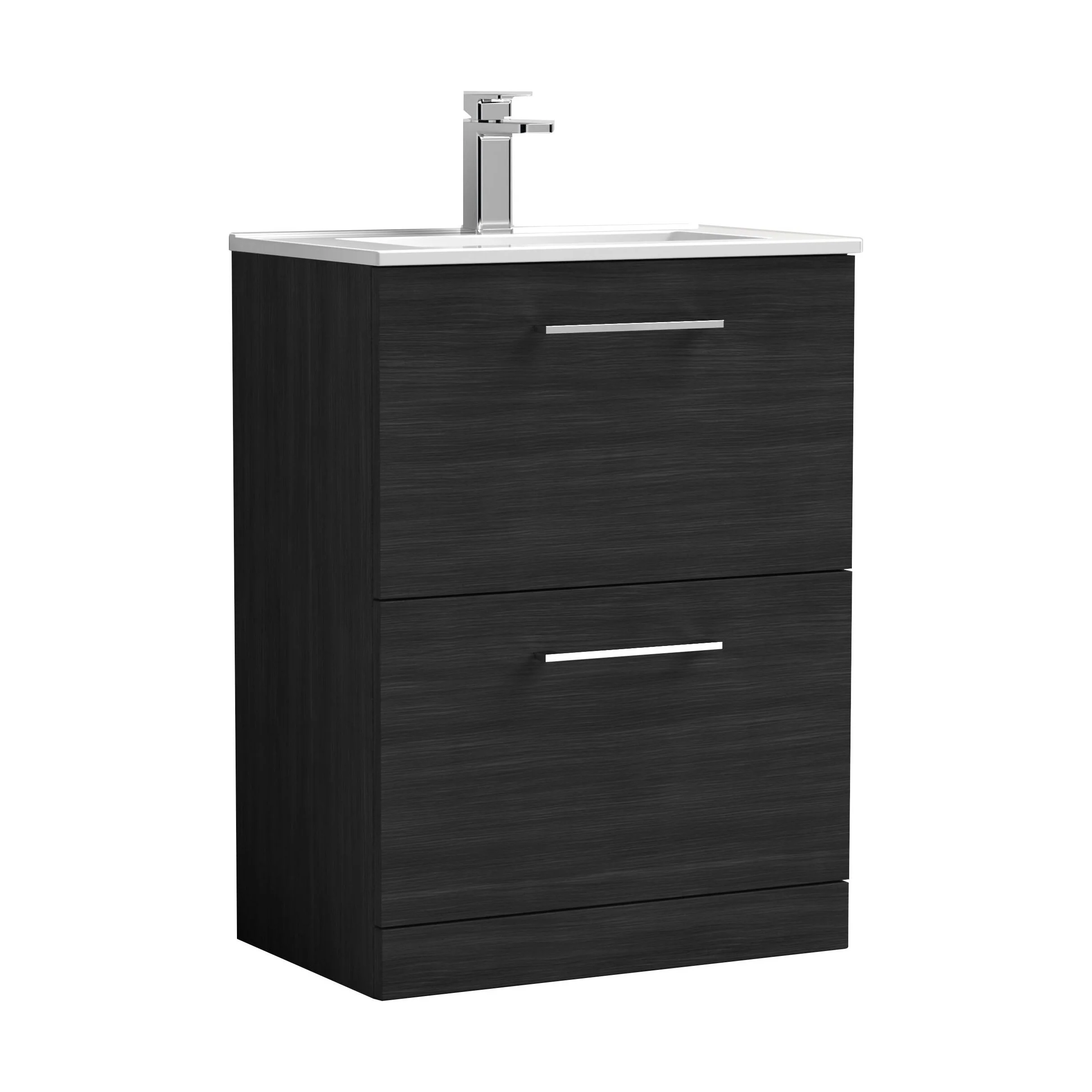 Balterley  Contemporary Bathroom 2 Soft Close Drawer & Minimalist Floor Standing Vanity Unit Basin, Charcoal Black, 600mm