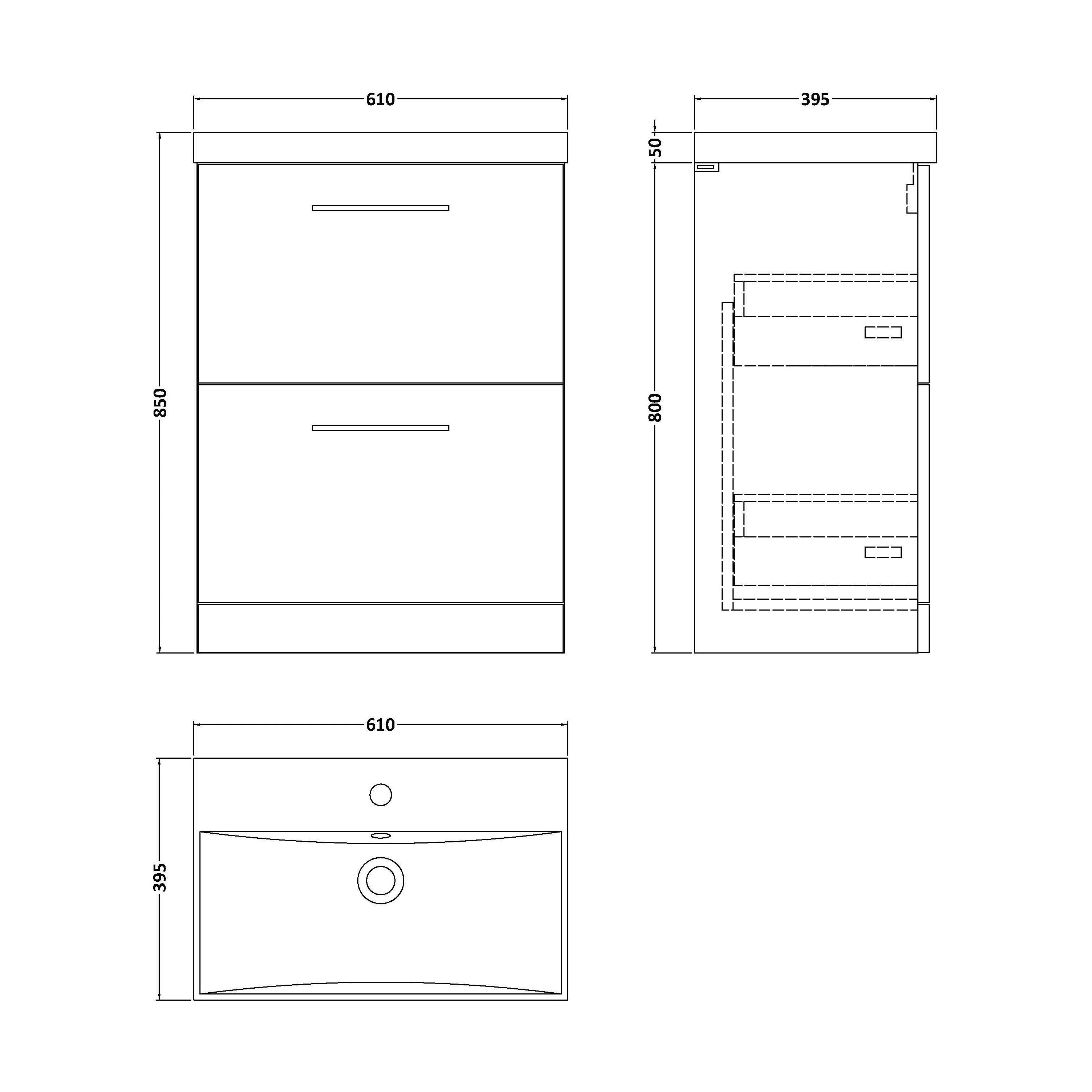 Balterley  Modern Bathroom 2 Soft Close Drawer Floor Standing Vanity Unit & Thin-Edge Basin, Charcoal Black, 600mm - Image 2
