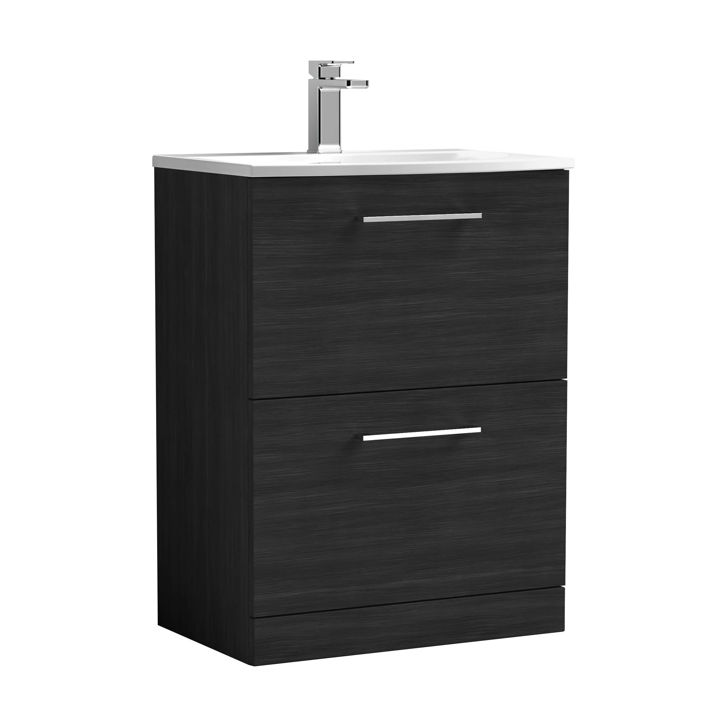 Balterley Modern Bathroom 2 Soft Close Drawer Floor Standing Vanity & Curved Basin, Charcoal Black, 600mm
