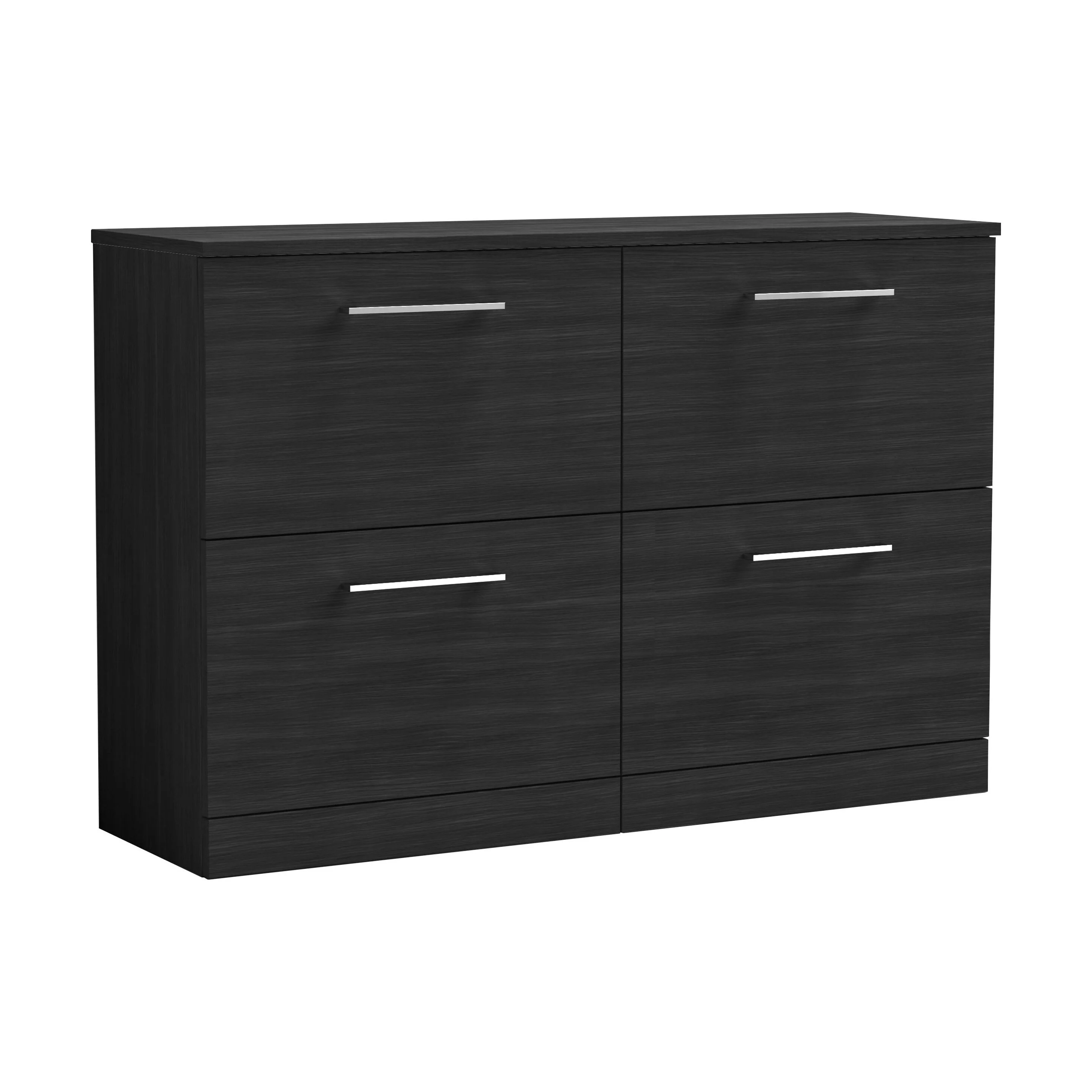Balterley Level Modern Bathroom 4 Drawer Floor Standing Vanity Unit with Worktop & D Shape Handles, Black Woodgrain, 1205 mm