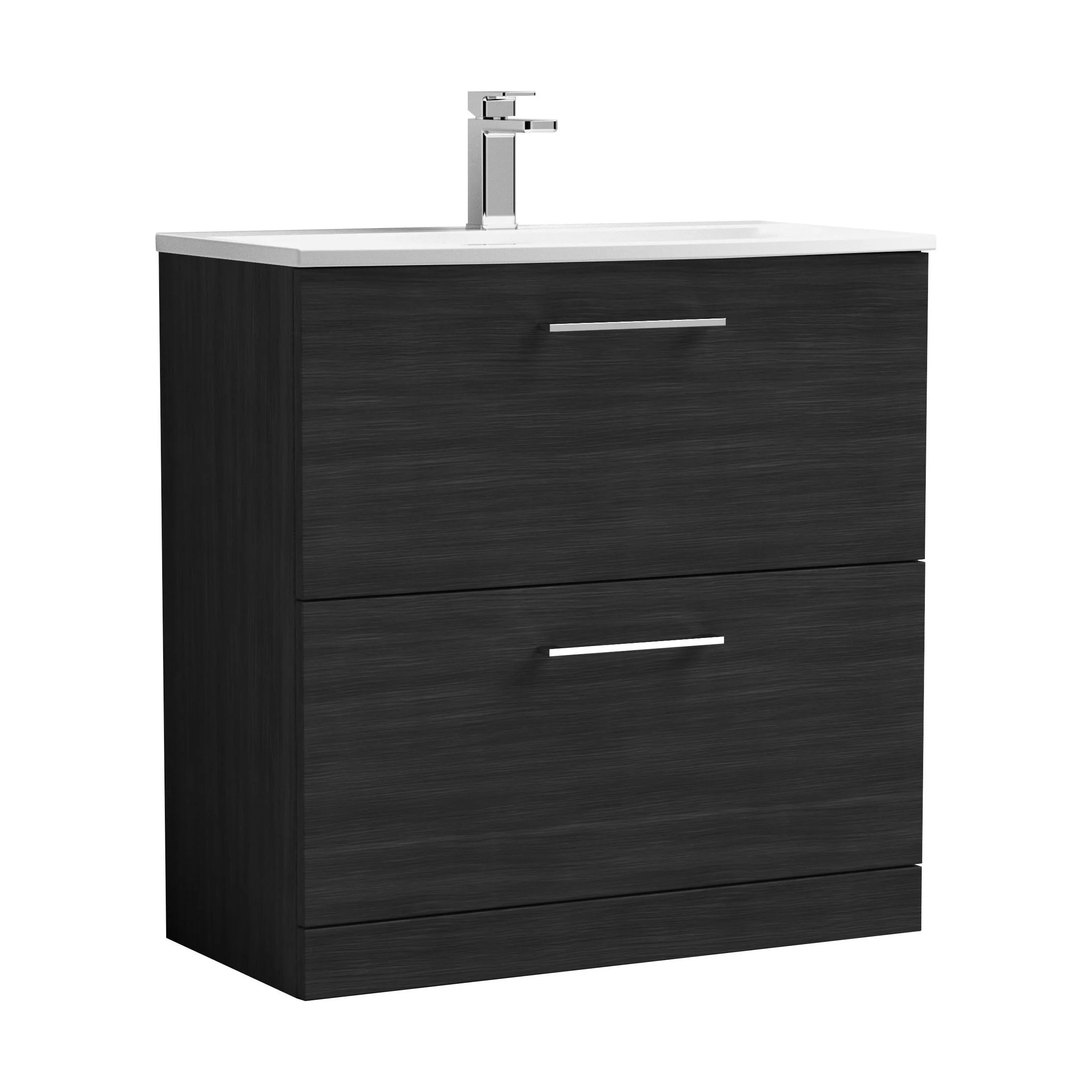 Balterley  Modern Bathroom 2 Soft Close Drawer Floor Standing Vanity & Curved Basin, Charcoal Black, 800mm