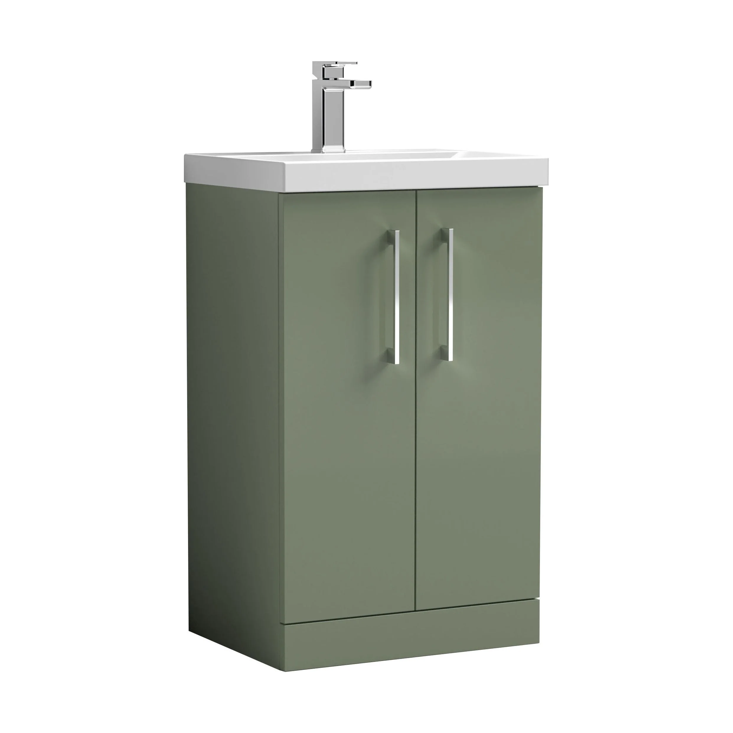 Balterley  Contemporary Bathroom 2-Door Floor-Standing Thin-Edge Vanity Unit Basin, Satin Green, 500mm