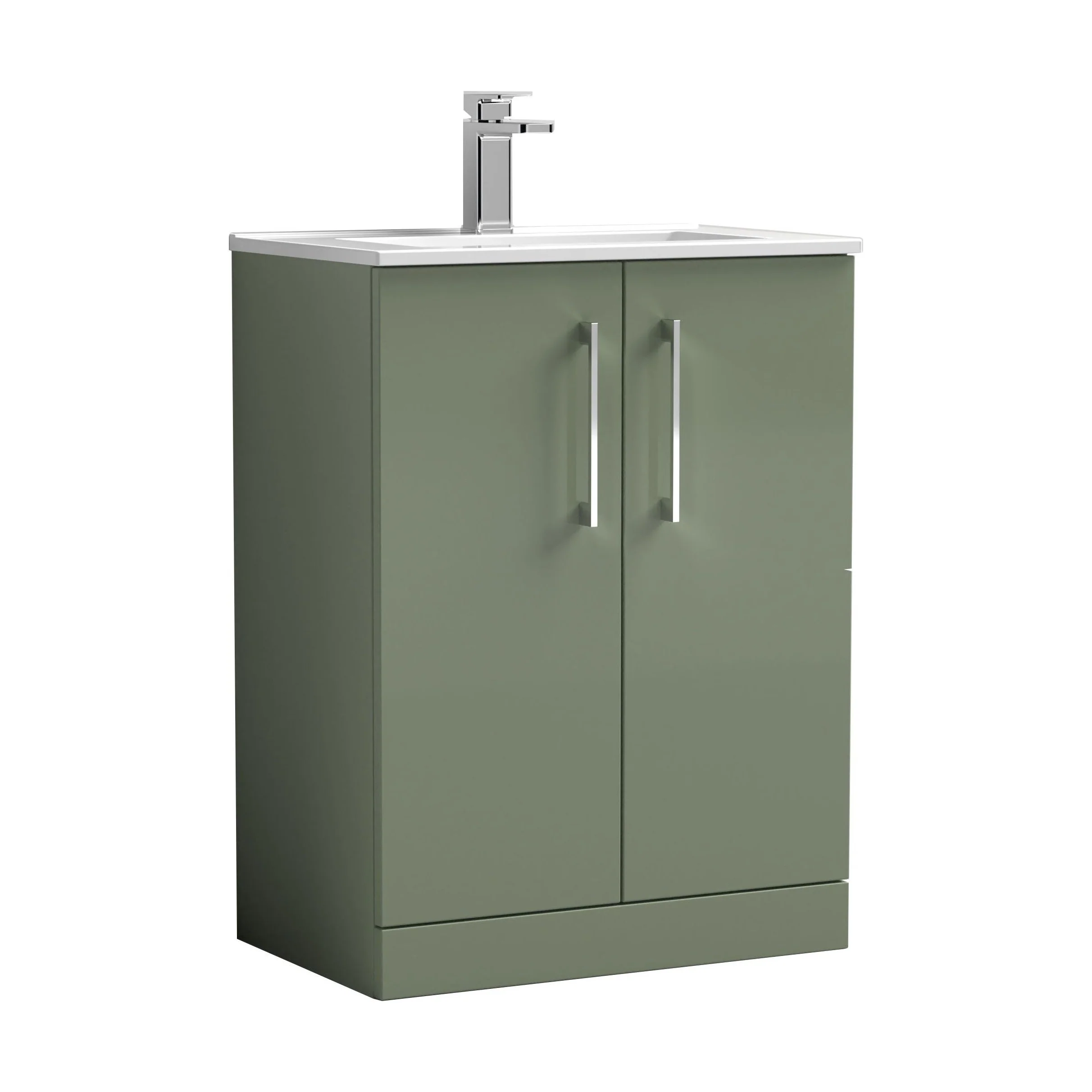 Balterley  Contemporary Bathroom 2 Soft Close Door & Minimalist Floor Standing Vanity Unit Basin, Satin Green, 600mm