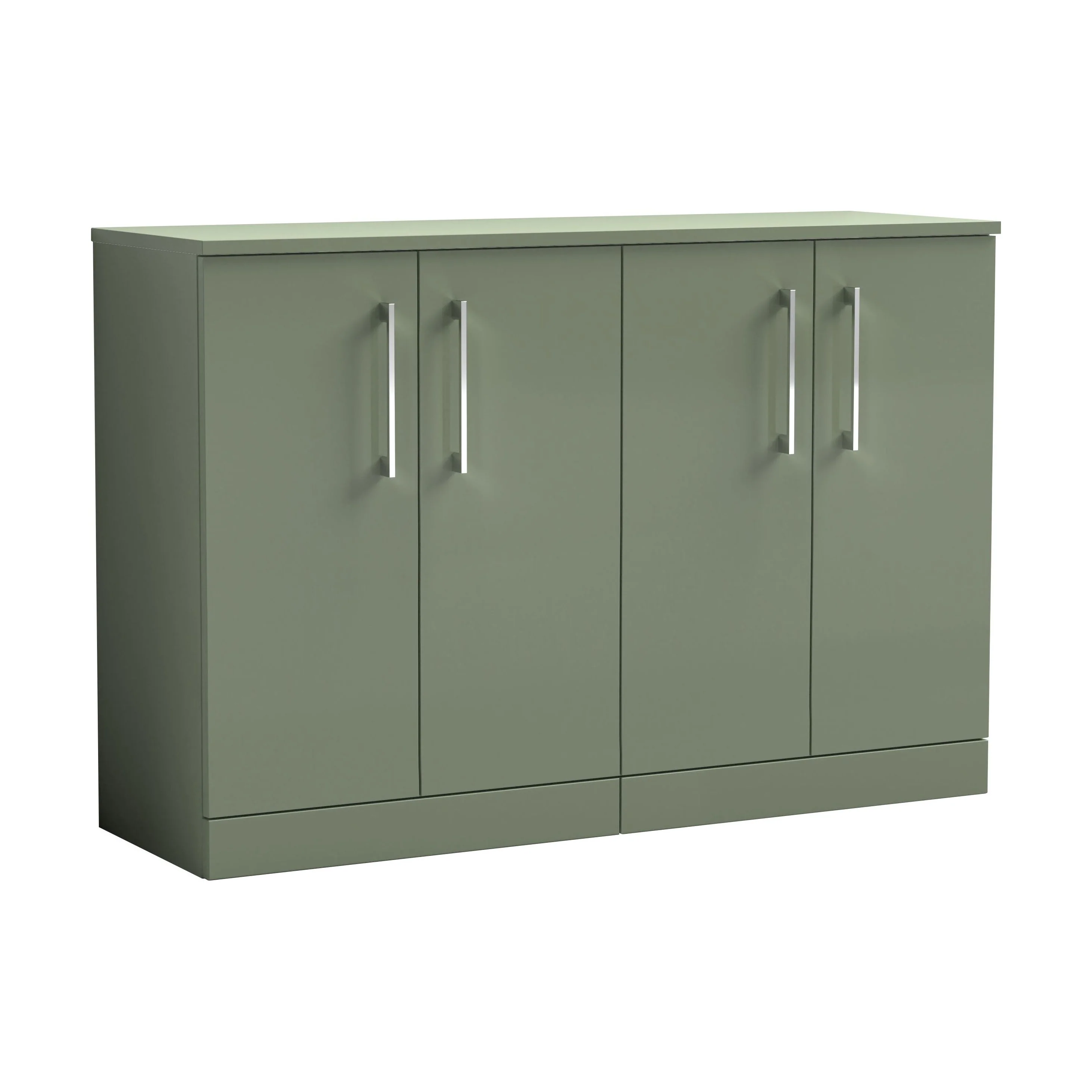 Balterley Level Modern Bathroom 2 Door Floor Standing Vanity Unit with Worktop & D Shape Handles, Satin Green, 1205 mm