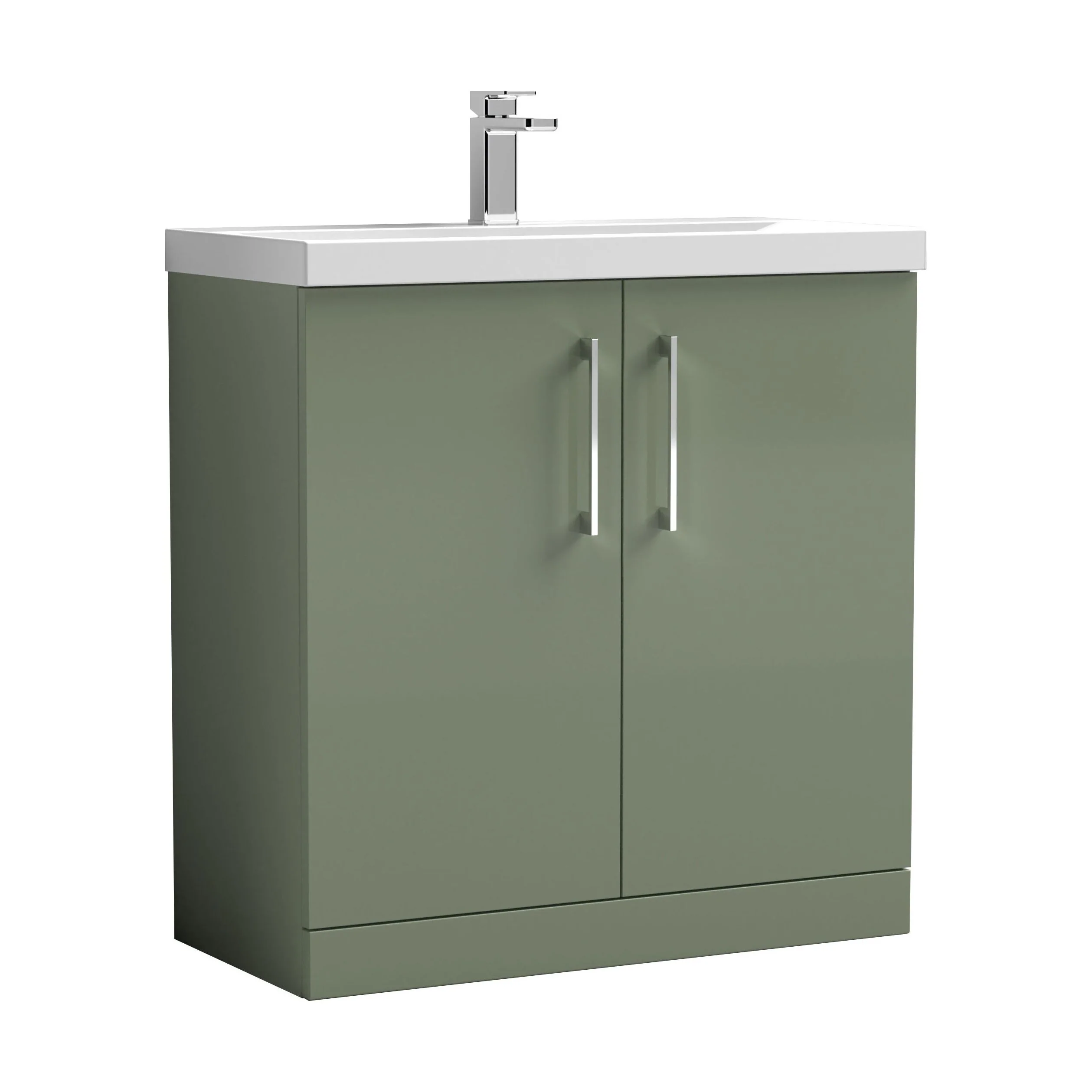 Balterley  Contemporary Bathroom 2-Door Floor-Standing Thin-Edge Vanity Unit Basin, Satin Green, 800mm