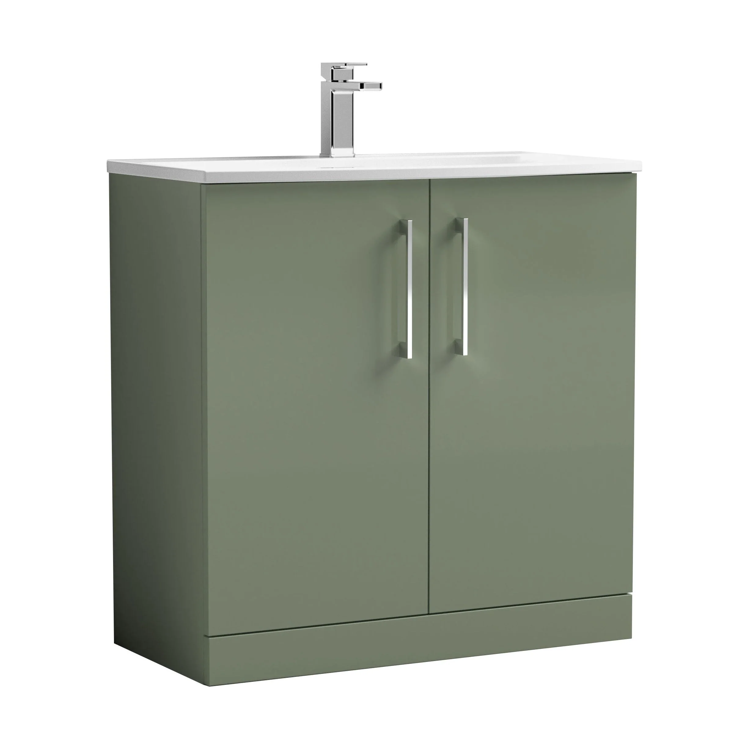 Balterley  Modern Bathroom 2 Soft Close Door Floor Standing Vanity Unit & Curved Basin, Satin Green, 800 mm