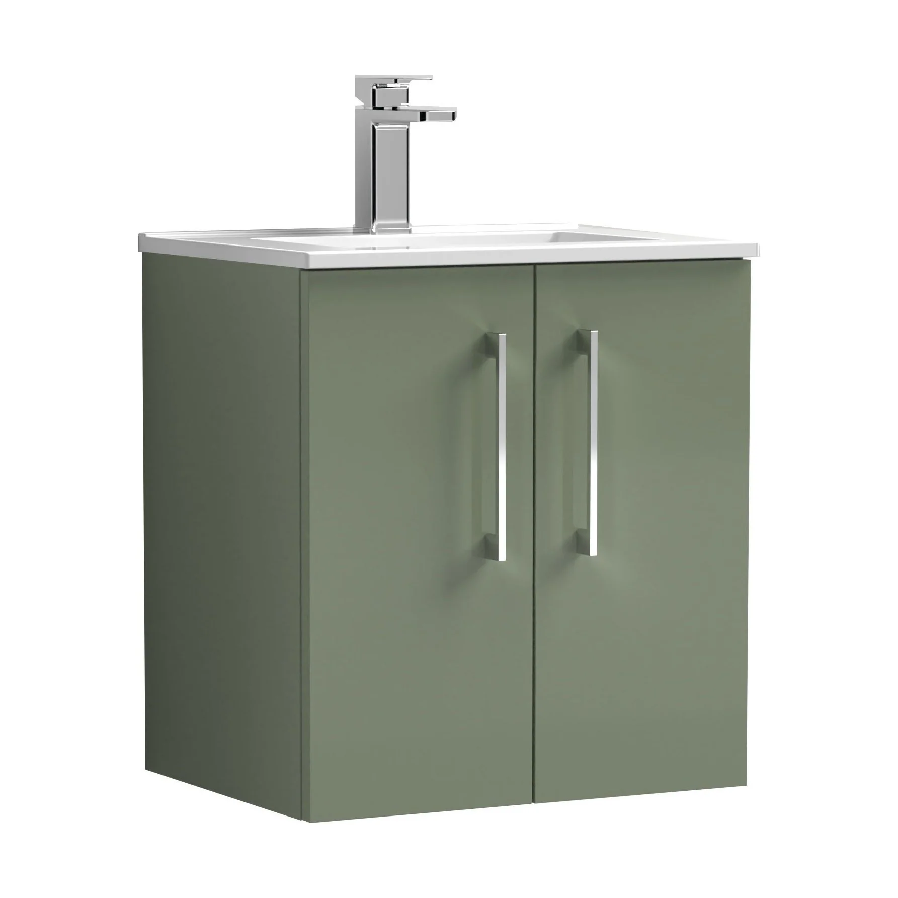 Balterley Contemporary Bathroom 2 Soft Close Door & Minimalist Wall Hung Vanity Unit Basin, Satin Green, 500mm