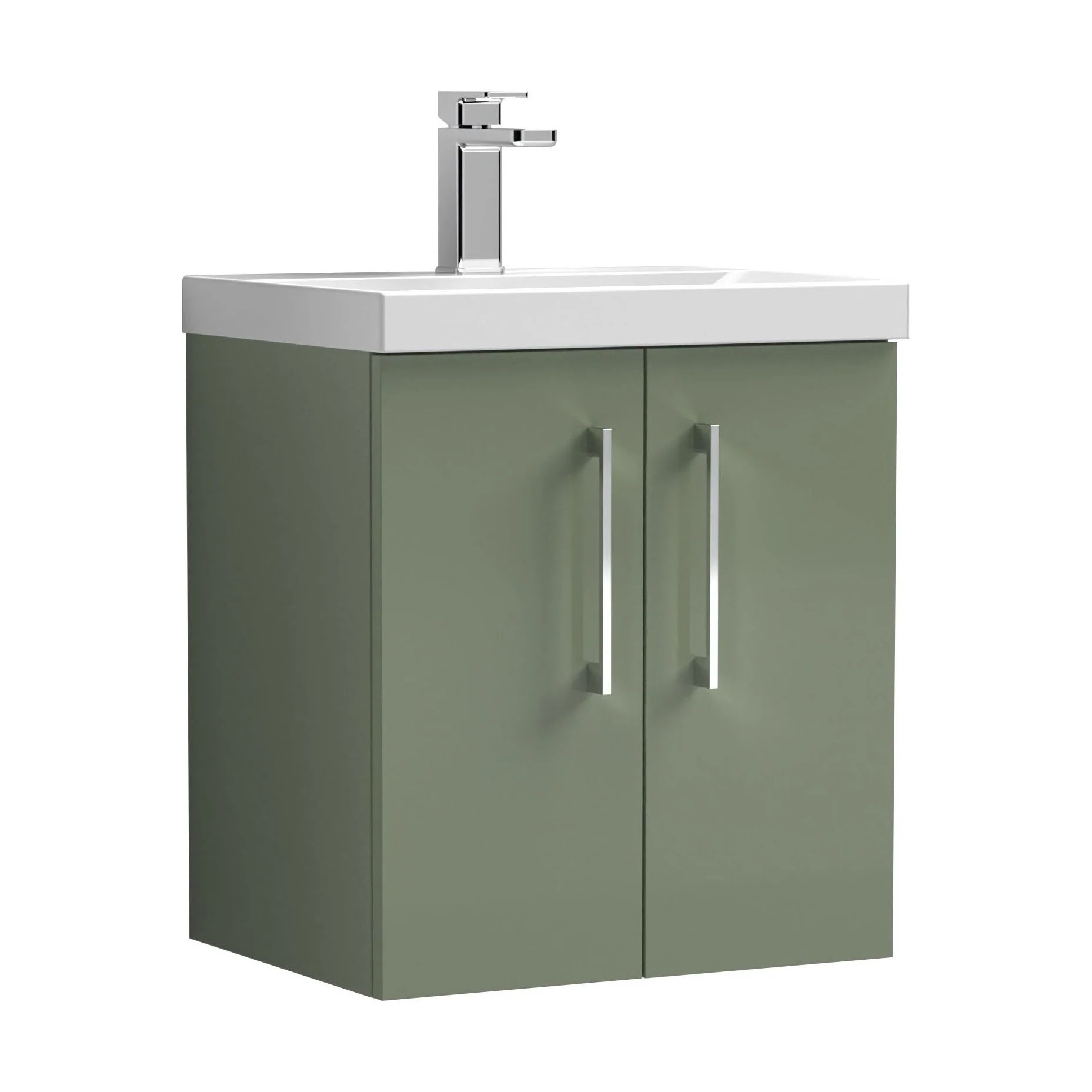 Balterley  Contemporary Bathroom 2-Door Wall-Hung Thin-Edge Vanity Unit Basin, Satin Green, 500mm