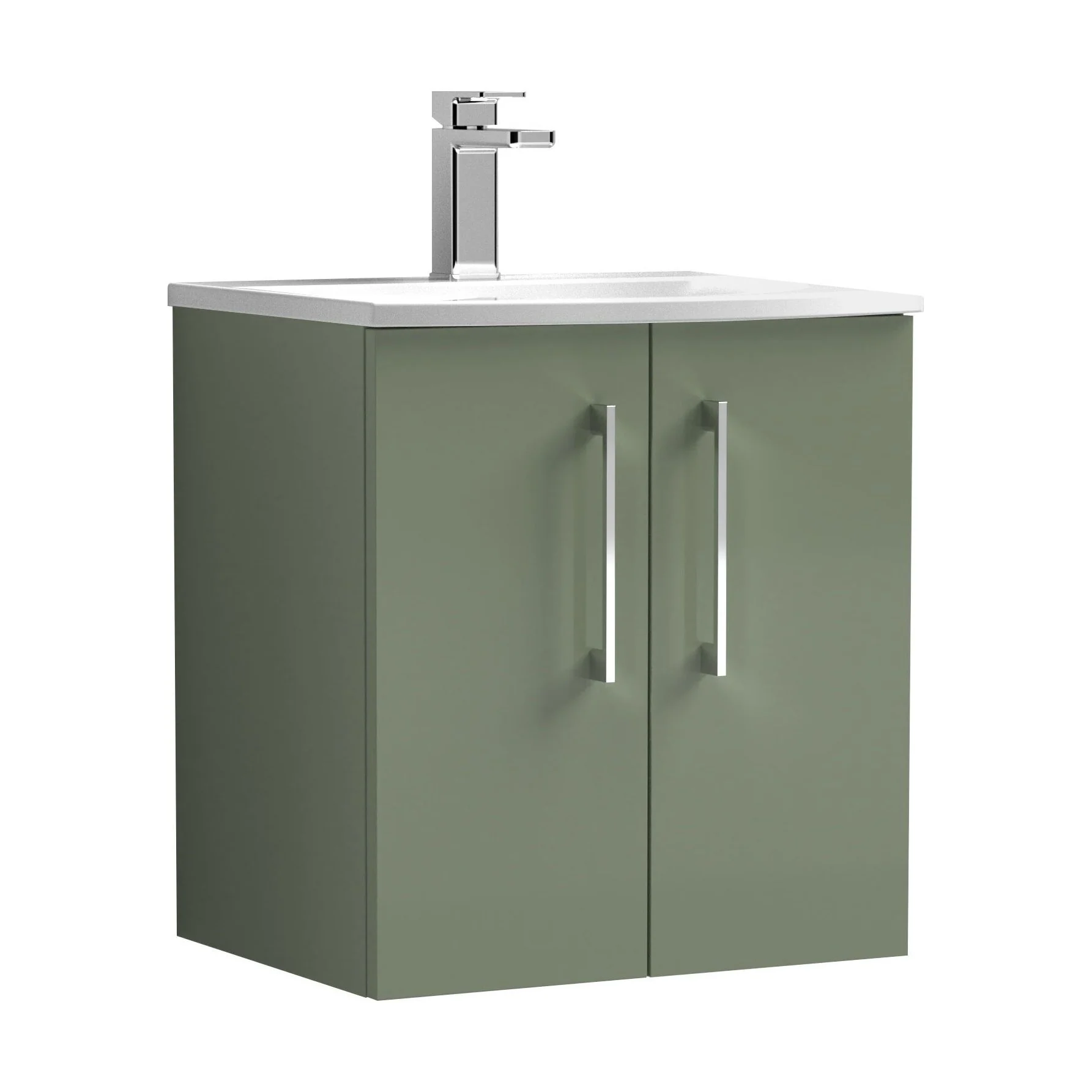 Balterley  Modern Bathroom 2 Soft Close Door Wall Hung Vanity Unit & Curved Basin, Satin Green, 500mm