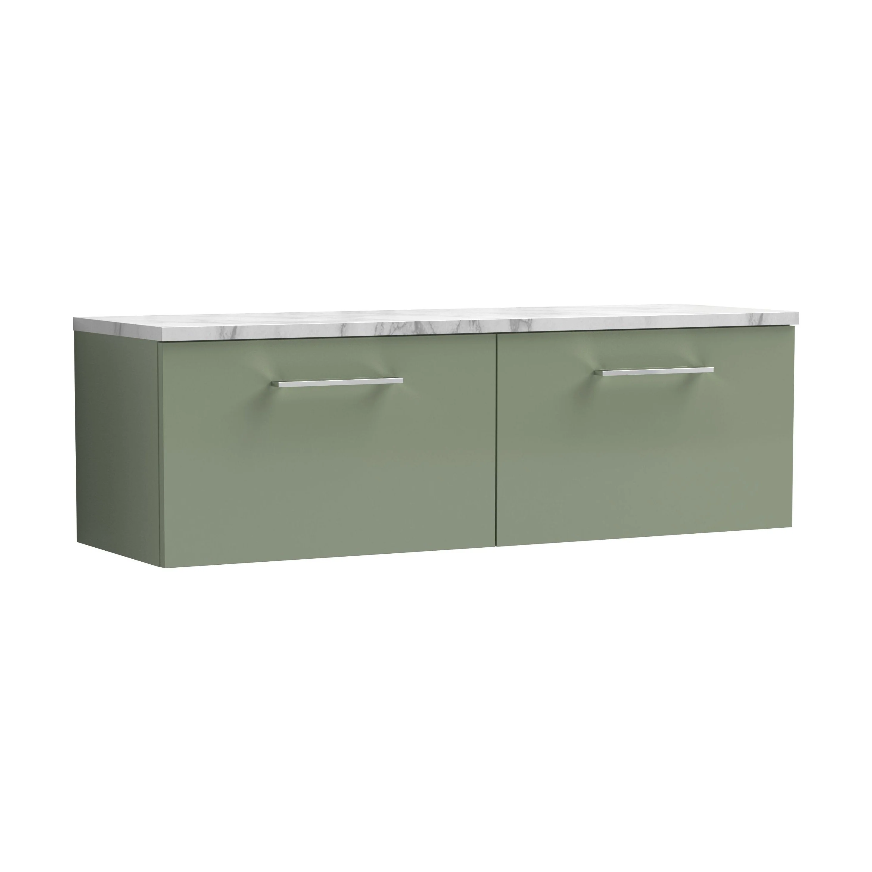 Balterley Level 1200mm Wall Hung 2 Drawer Vanity Unit & Laminate Worktop for Modern Bathroom Storage - Satin Green