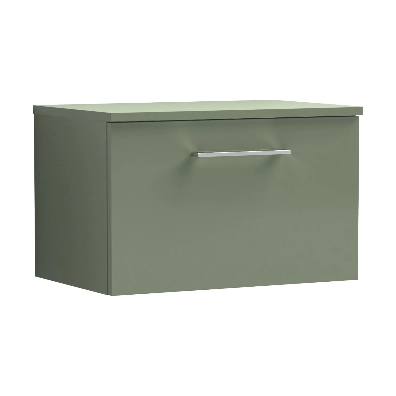Balterley Level Contemporary Bathroom 600mm Wall Hung 1-Soft Close Drawer Vanity Unit with Worktop, 605 x 377 x 390mm, Satin Green