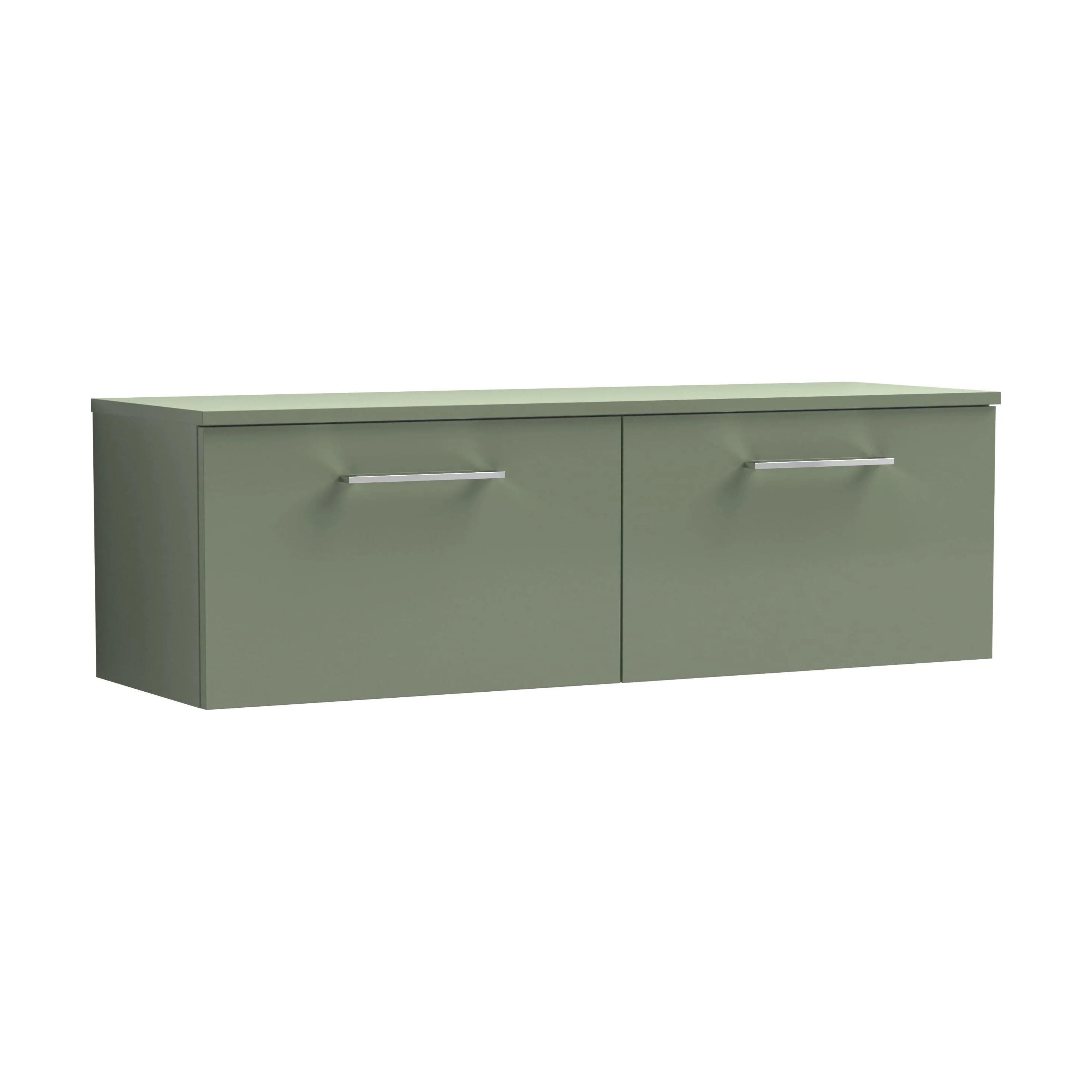 Balterley Level Modern Bathroom 1200mm Wall Hung 2-Soft Close Drawer Vanity Unit with Worktop, 1205 x 377 x 390mm, Satin Green