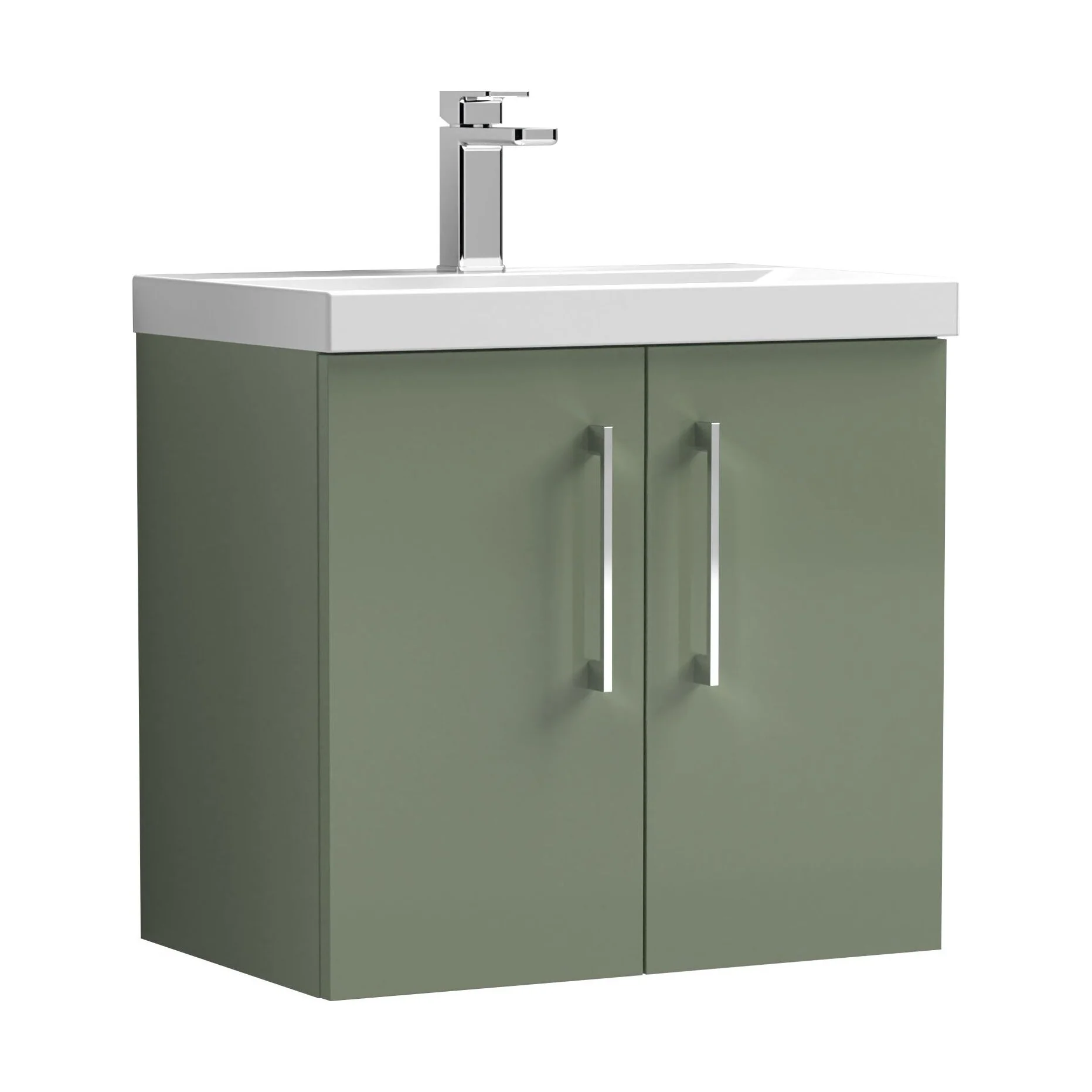 Balterley  Contemporary Bathroom 2-Door Wall-Hung Thin-Edge Vanity Unit Basin, Satin Green, 600mm