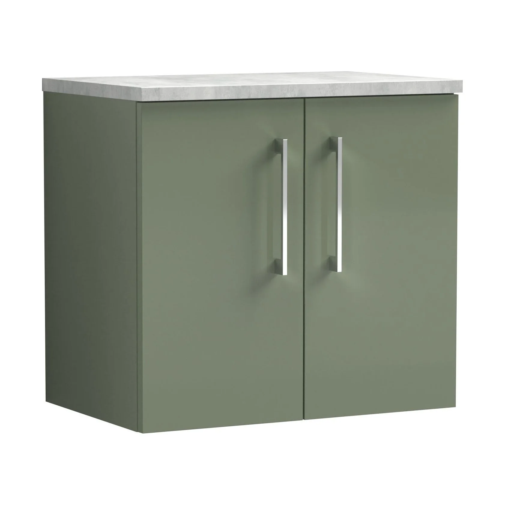 Balterley Level 600mm Wall Hung 2 Door Vanity Unit with Laminate Worktop for Modern Bathroom Storage - Satin Green