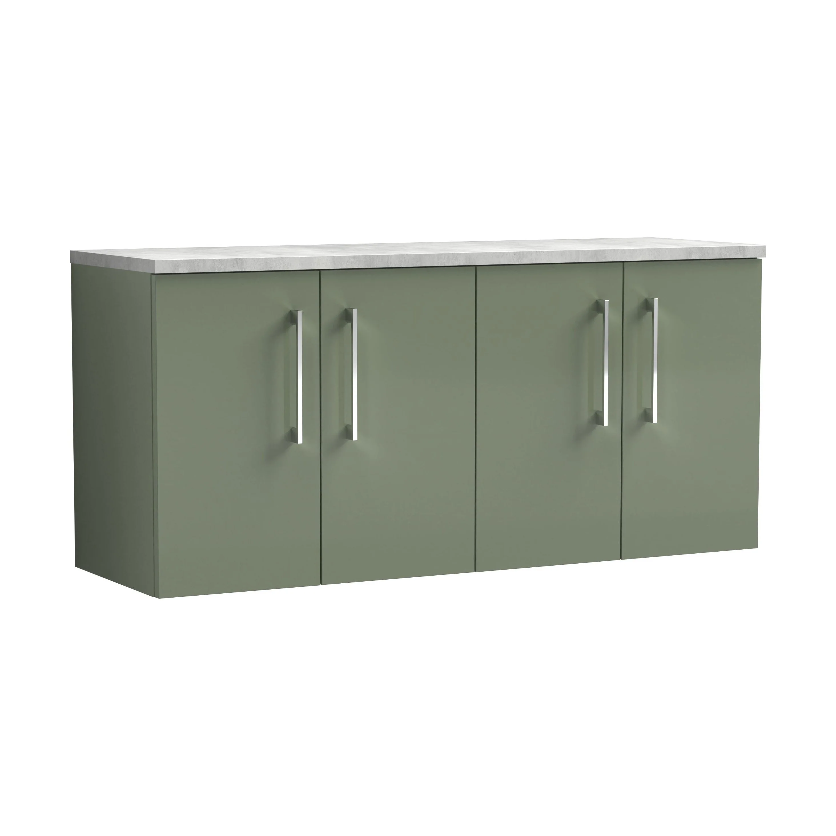 Balterley Level 1200mm Wall Hung 2 Door Vanity Unit with Laminate Worktop for Modern Bathroom Storage - Satin Green