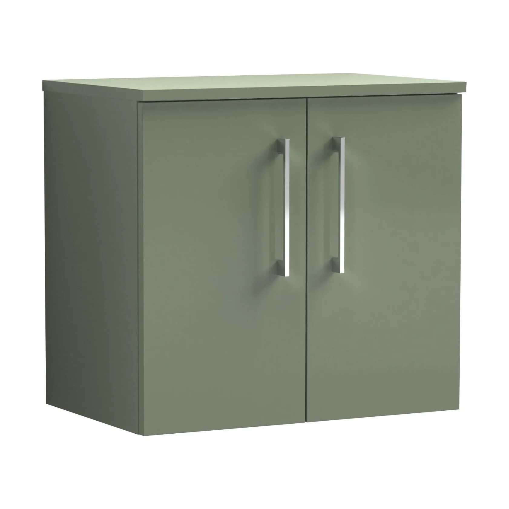 Balterley Level Modern Bathroom 600mm Wall Hung 2-Door Vanity Unit with Worktop, Soft Close Doors, Satin Green
