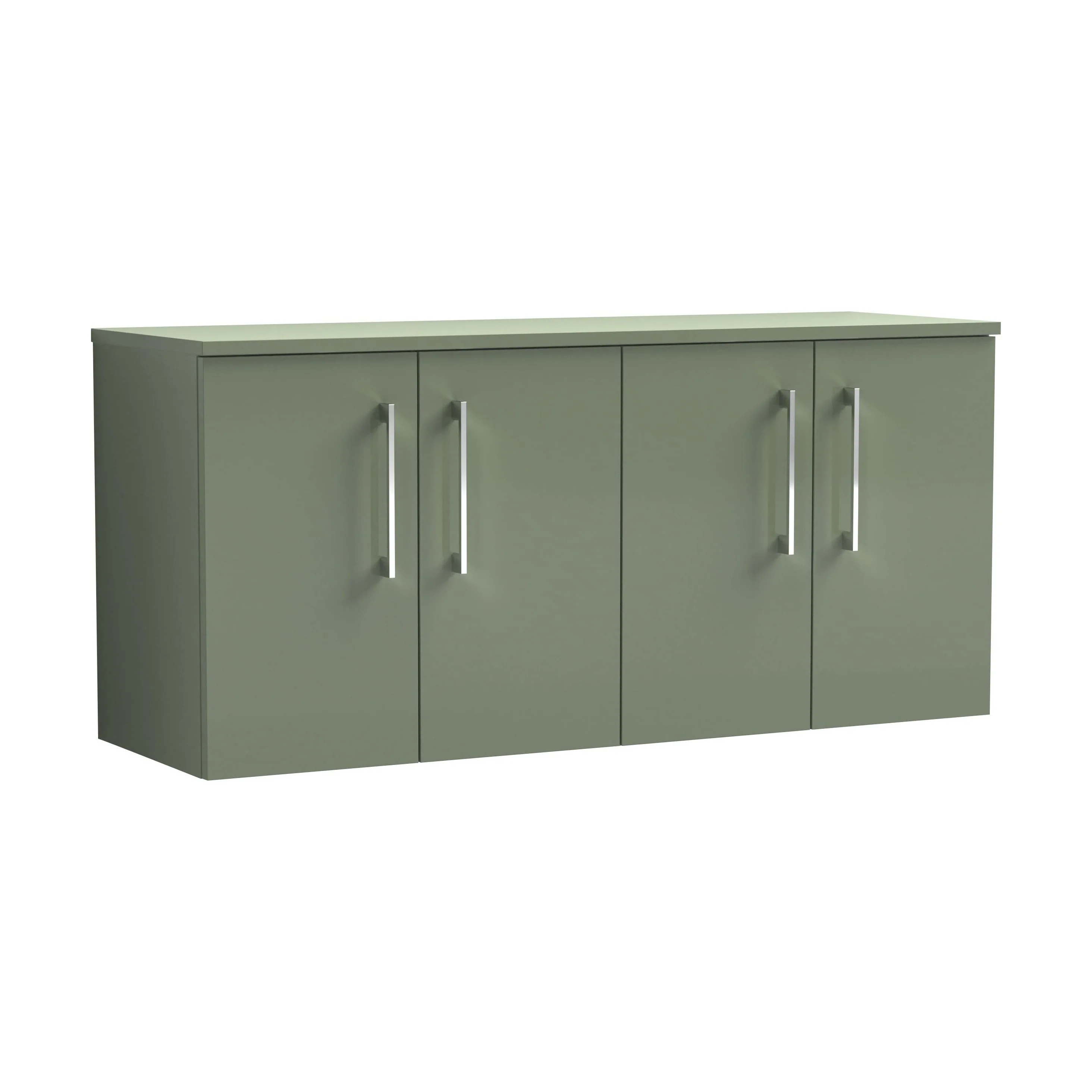 Balterley Level Modern Bathroom 1200mm Wall Hung 4-Door Vanity Unit with Worktop, Soft Close Doors, Satin Green