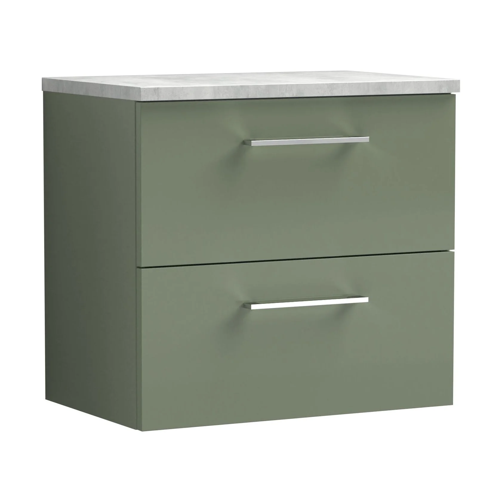 Balterley Level 600mm Wall Hung 2 Drawer Vanity Unit with Laminate Worktop for Modern Bathroom Storage - Satin Green