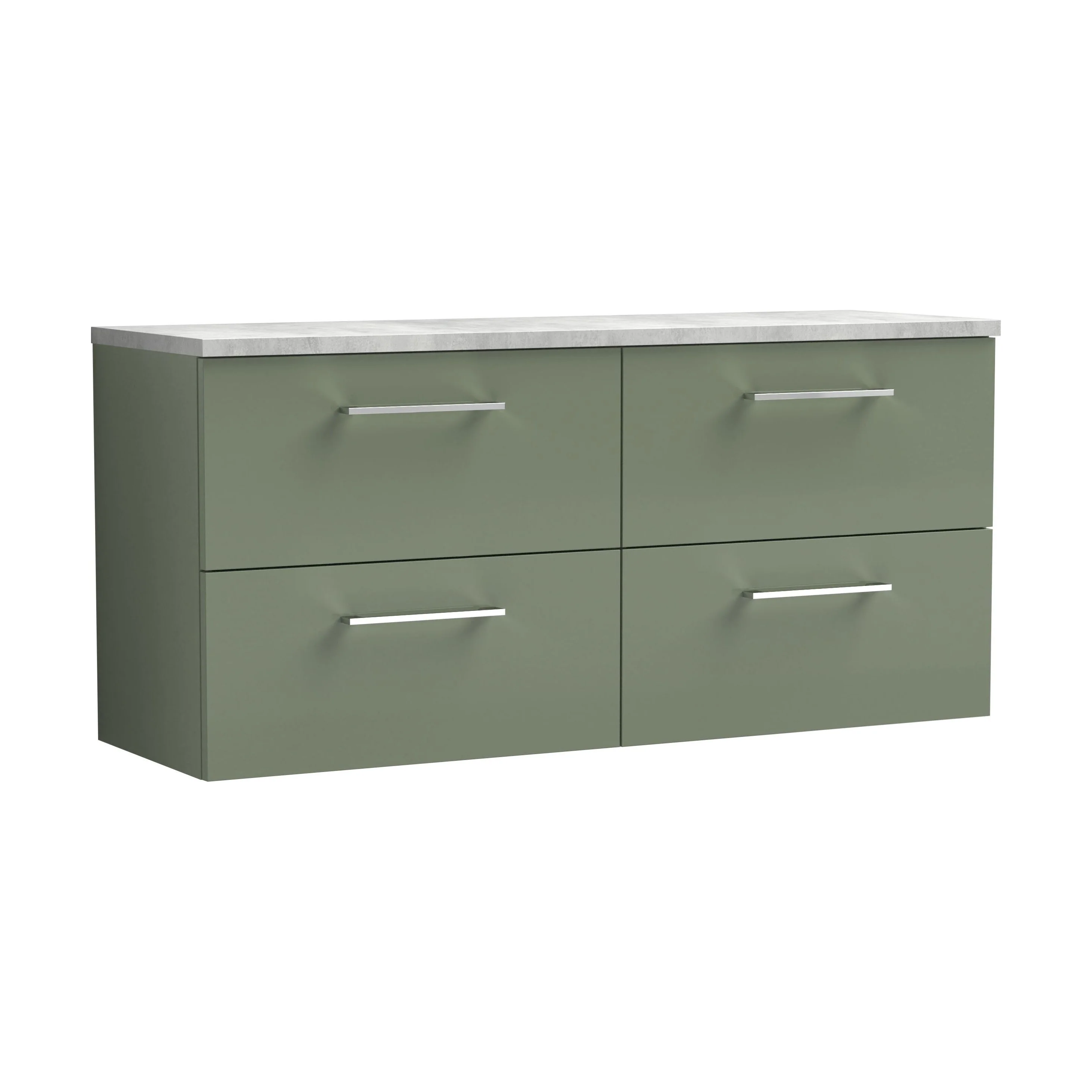 Balterley Level 1200mm Wall Hung 4 Drawer Vanity Unit with Laminate Worktop for Modern Bathroom Storage - Satin Green