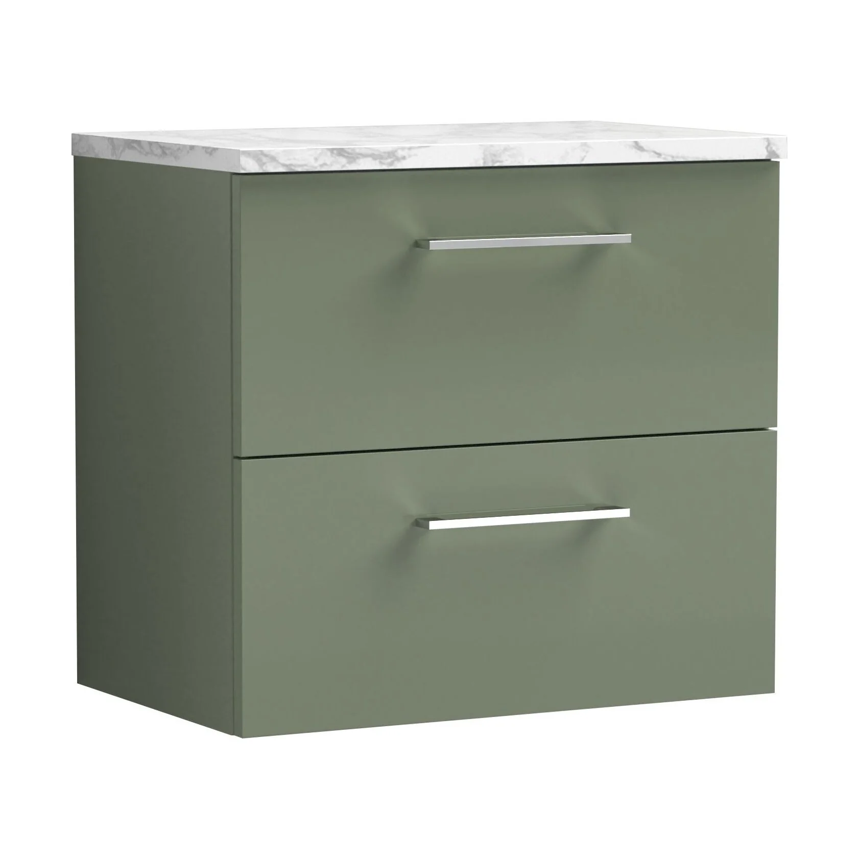 Balterley Level 600mm Wall Hung 2 Drawer Vanity Unit & Laminate Worktop for Modern Bathroom Storage - Satin Green