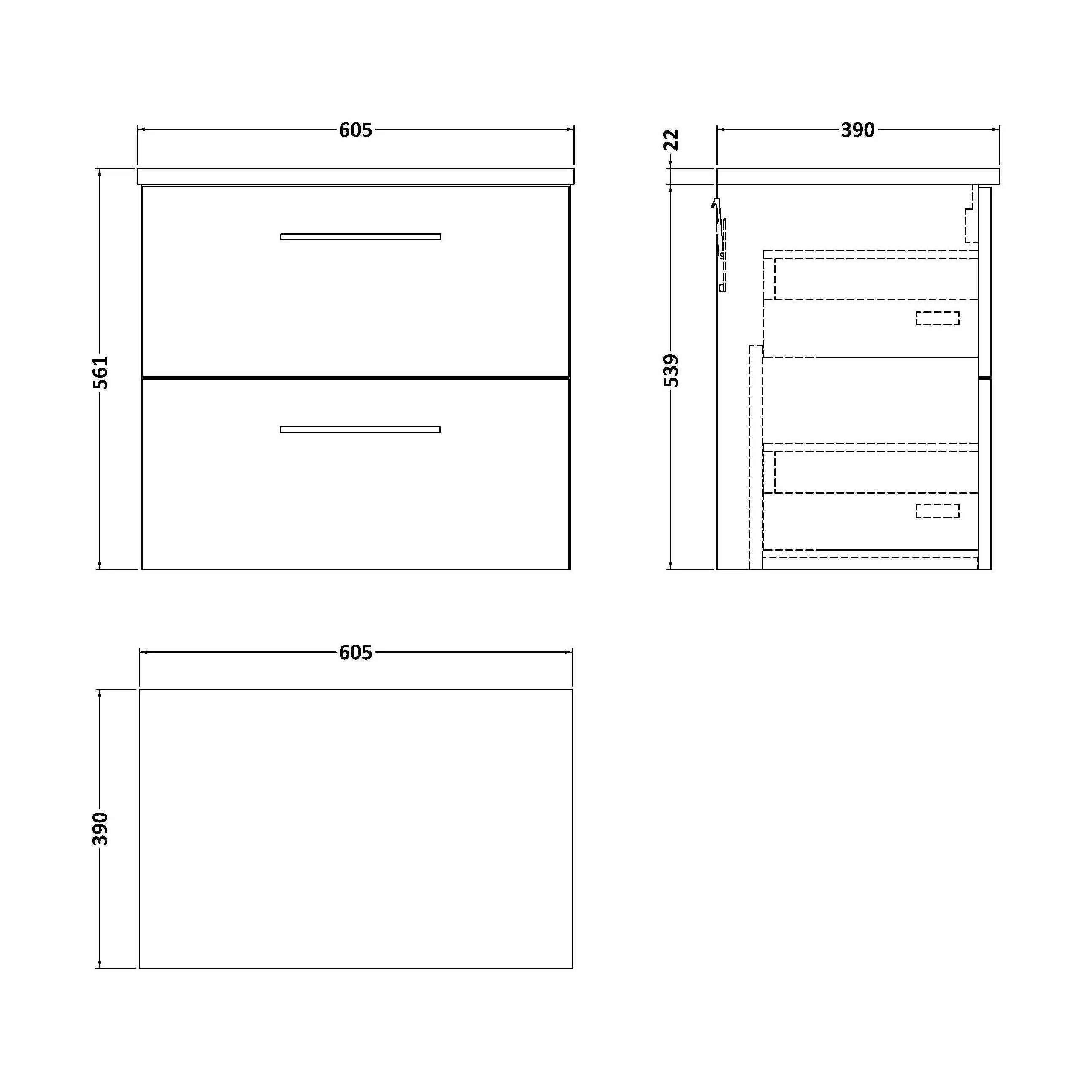 Balterley Level 600mm Wall Hung 2 Drawer Vanity Unit & Laminate Worktop for Modern Bathroom Storage - Satin Green - Image 2