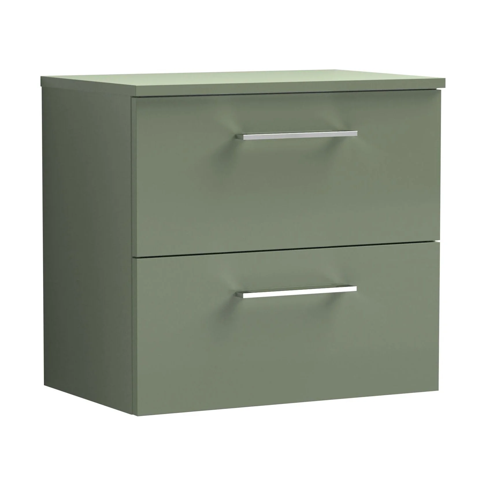 Balterley Level Modern Bathroom 2 Soft Close Drawer Wall Hung Vanity Unit with Worktop, Satin Green, 600 mm