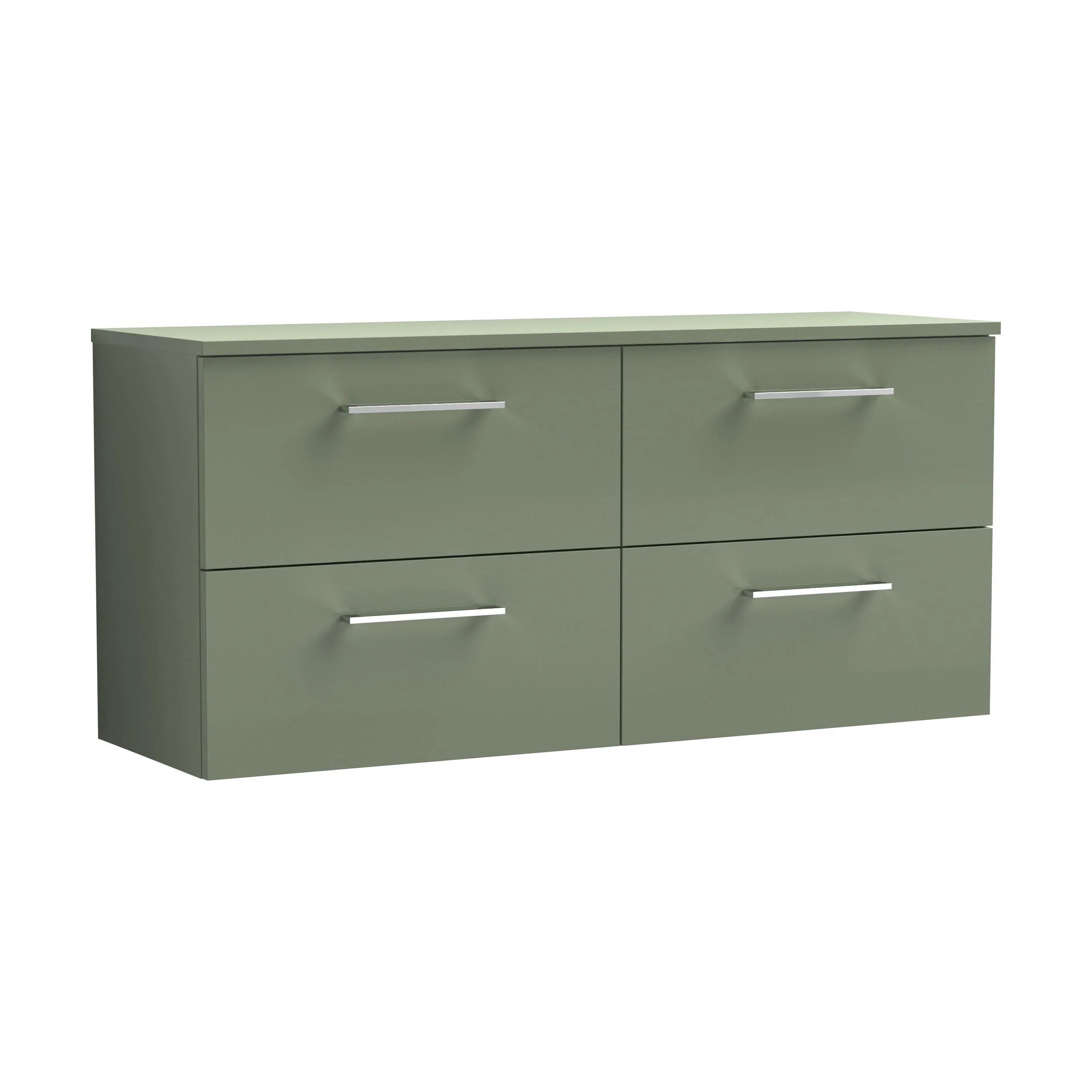 Balterley Level Modern Bathroom 4 Soft Close Drawer Wall Hung Vanity Unit with Worktop, Satin Green, 1200 mm