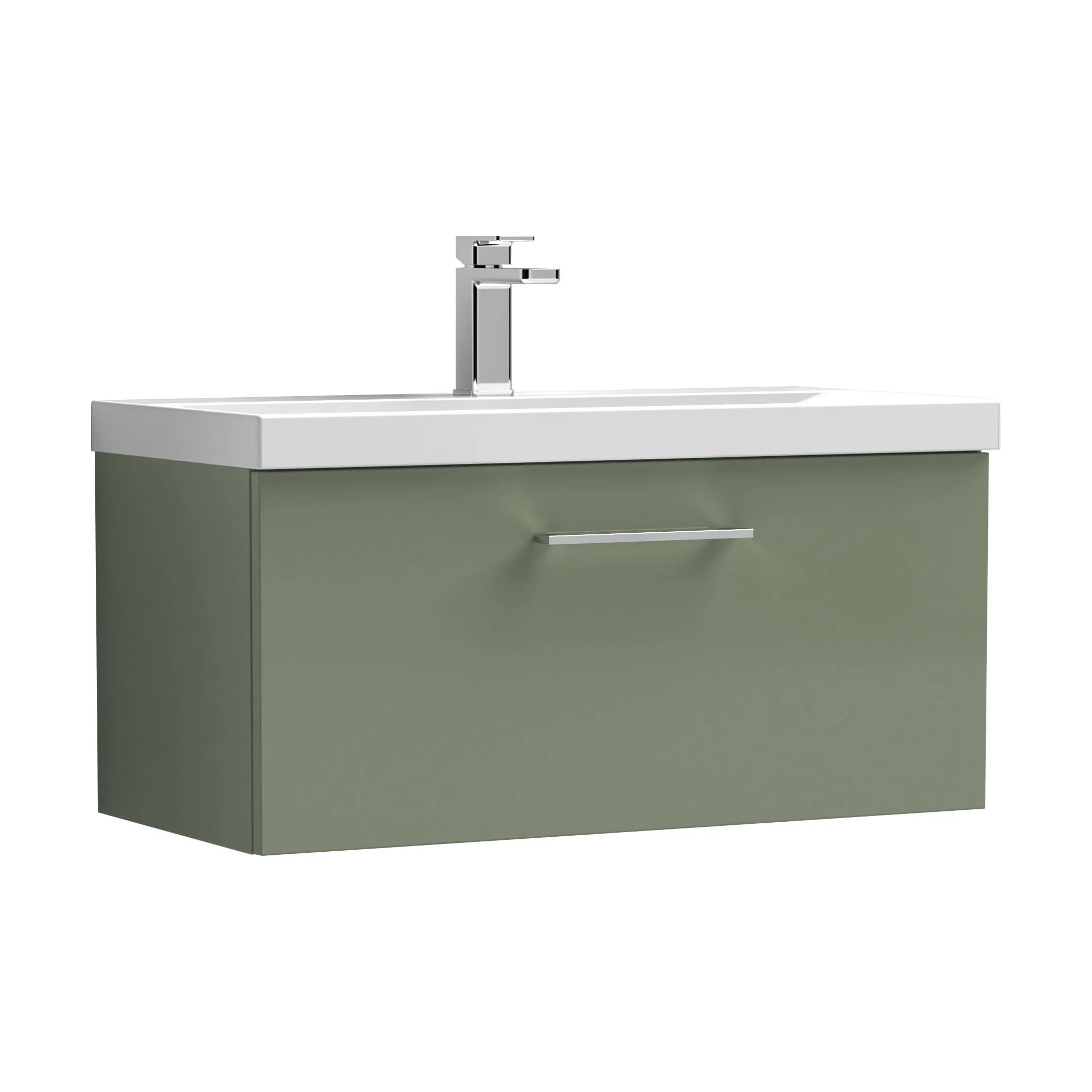 Balterley Contemporary Bathroom 1-Drawer Wall-Hung Thin-Edge Vanity Unit Basin, Satin Green, 800mm