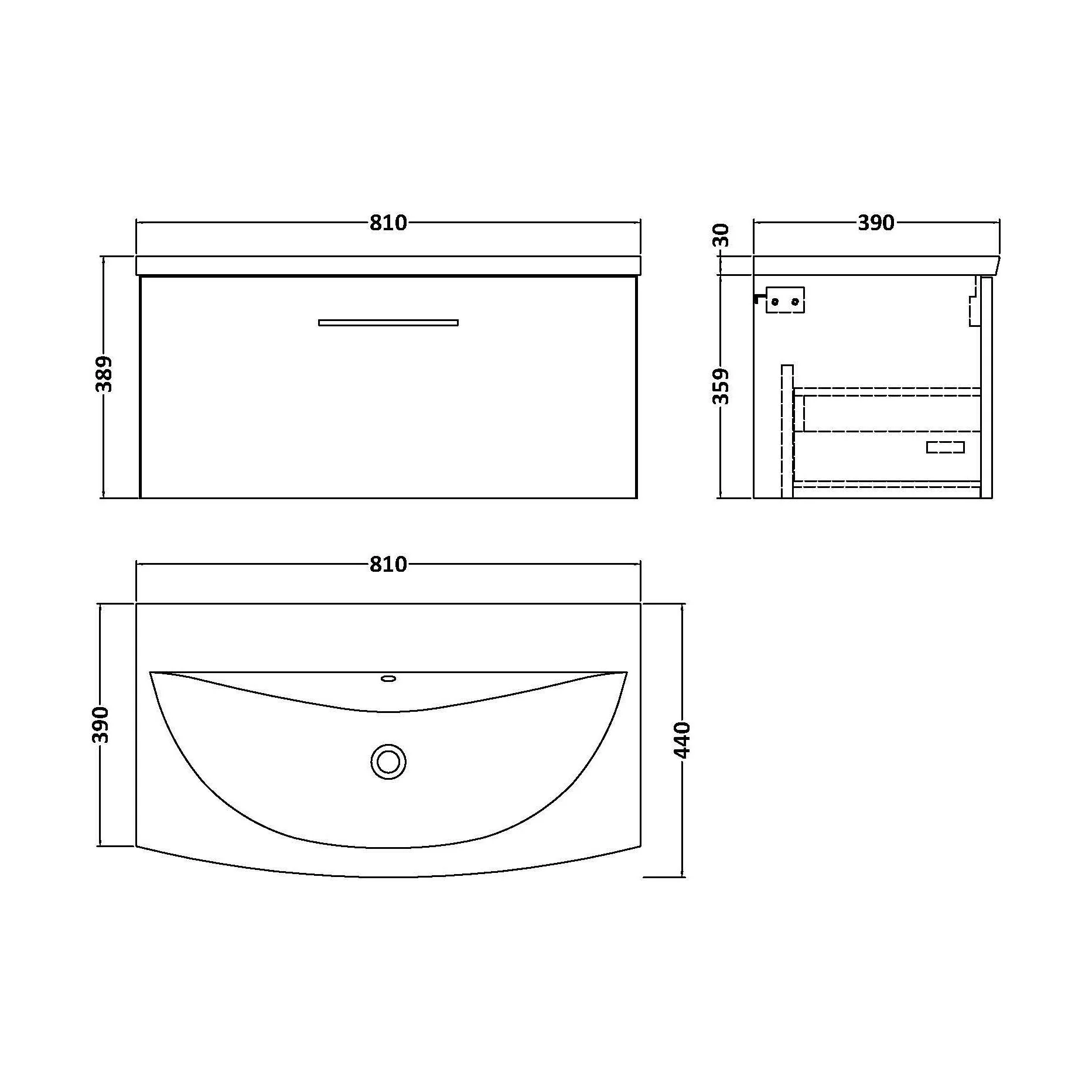 Balterley  Modern Bathroom 1 Soft Close Drawer Wall Hung Vanity Unit & Curved Basin, Satin Green, 800mm - Image 2