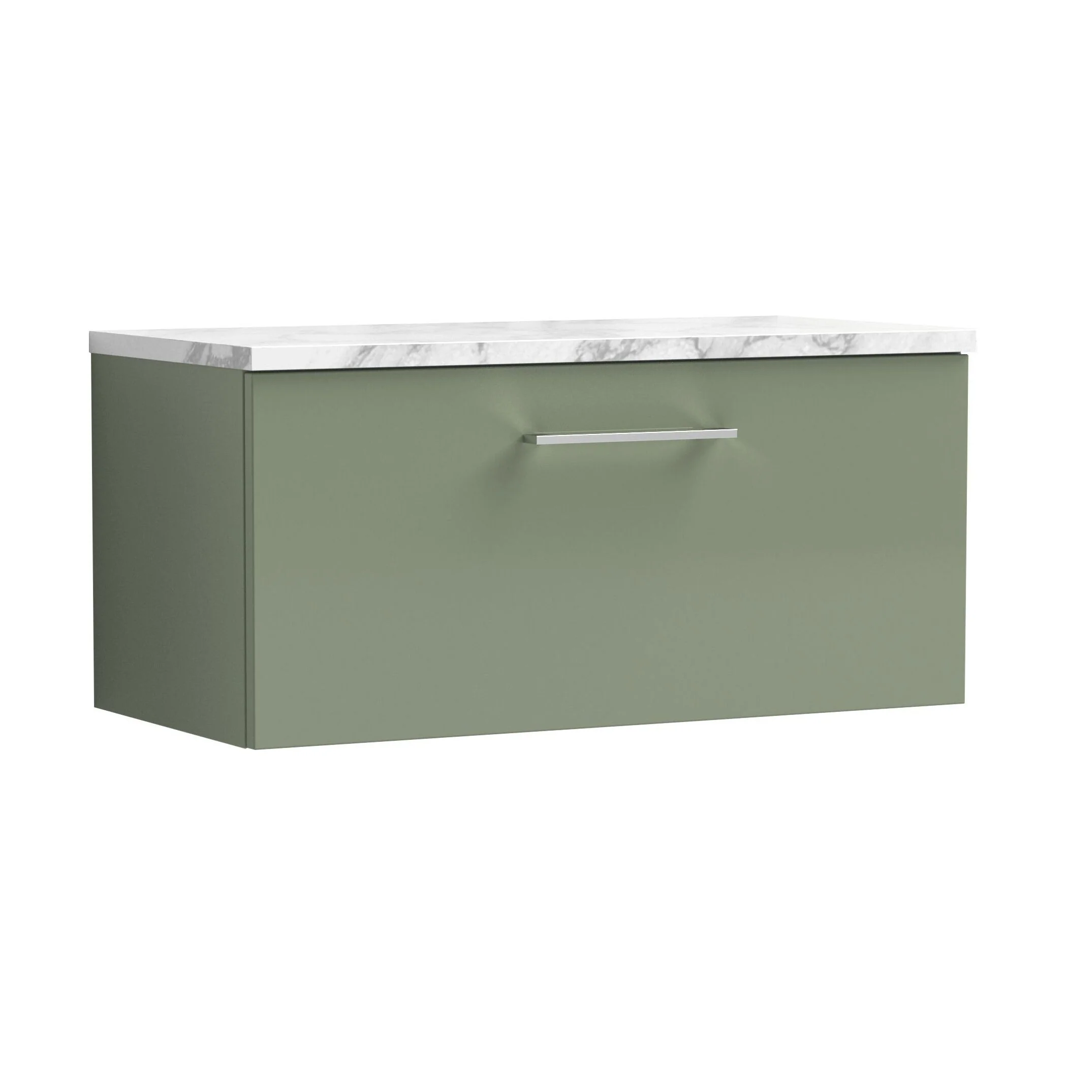 Balterley Level 800mm Wall Hung Single Drawer Vanity Unit with Laminate Worktop for Modern Bathroom Storage - Satin Green