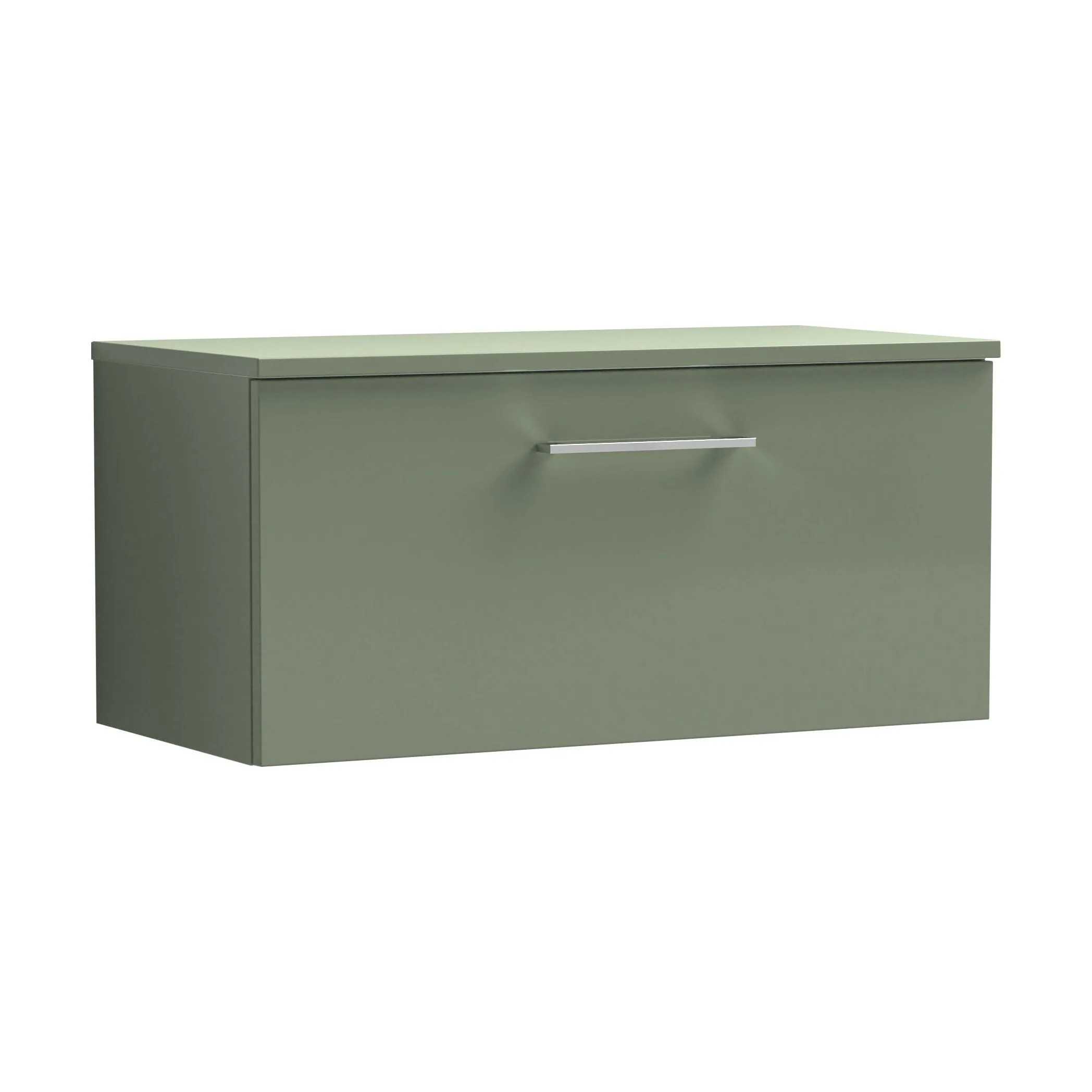 Balterley Level Modern Bathroom 800mm Wall Hung 1-Soft Close Drawer Vanity Unit with Worktop, 805 x 377 x 390mm, Satin Green