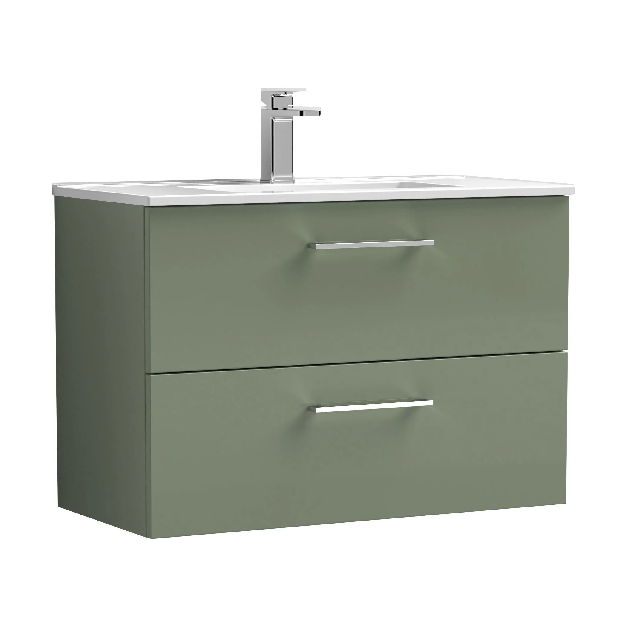 Balterley  Contemporary Bathroom 2 Soft Close Drawer & Minimalist Wall Hung Vanity Unit Basin, Satin Green, 800mm